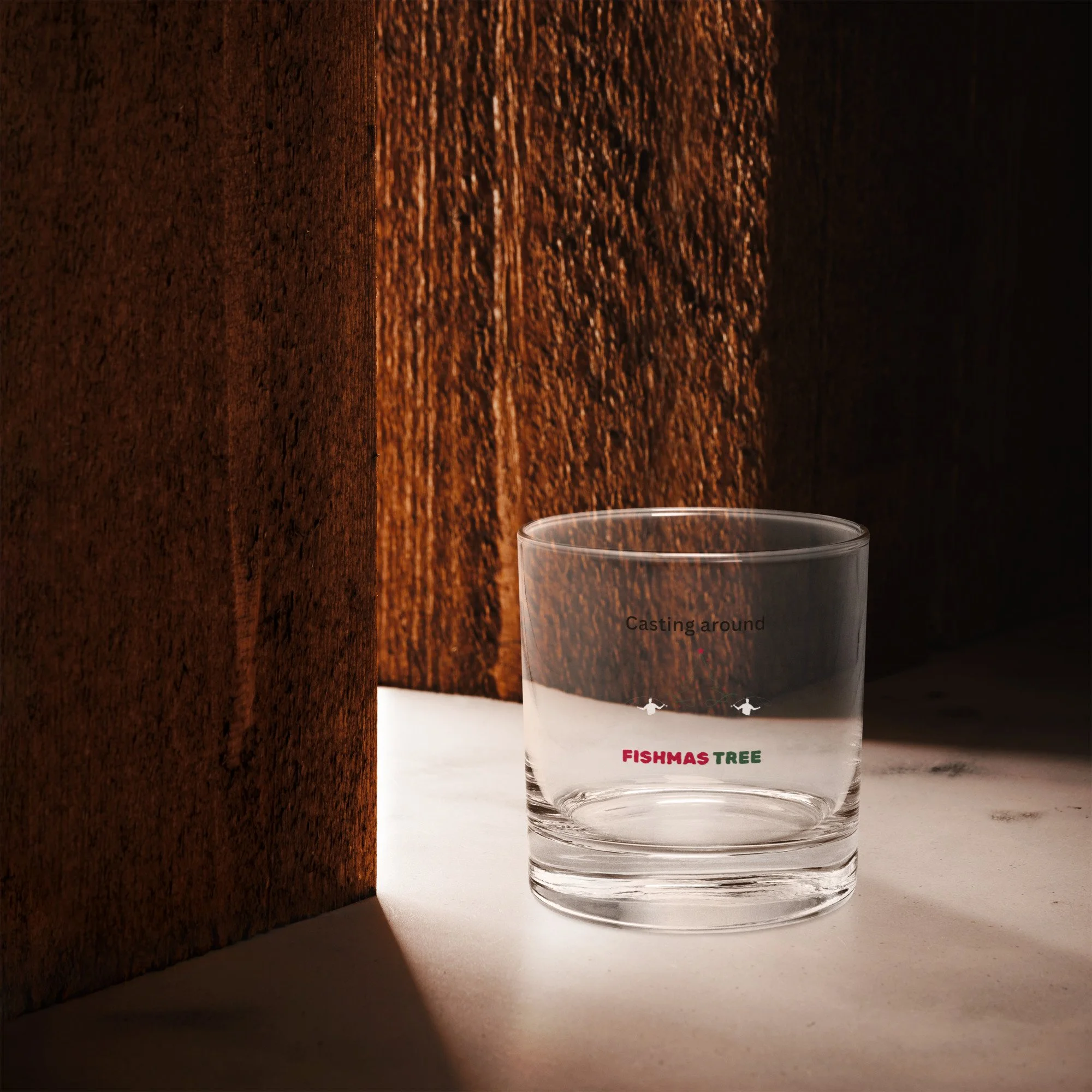 Casting Around Fishmas Rocks glass