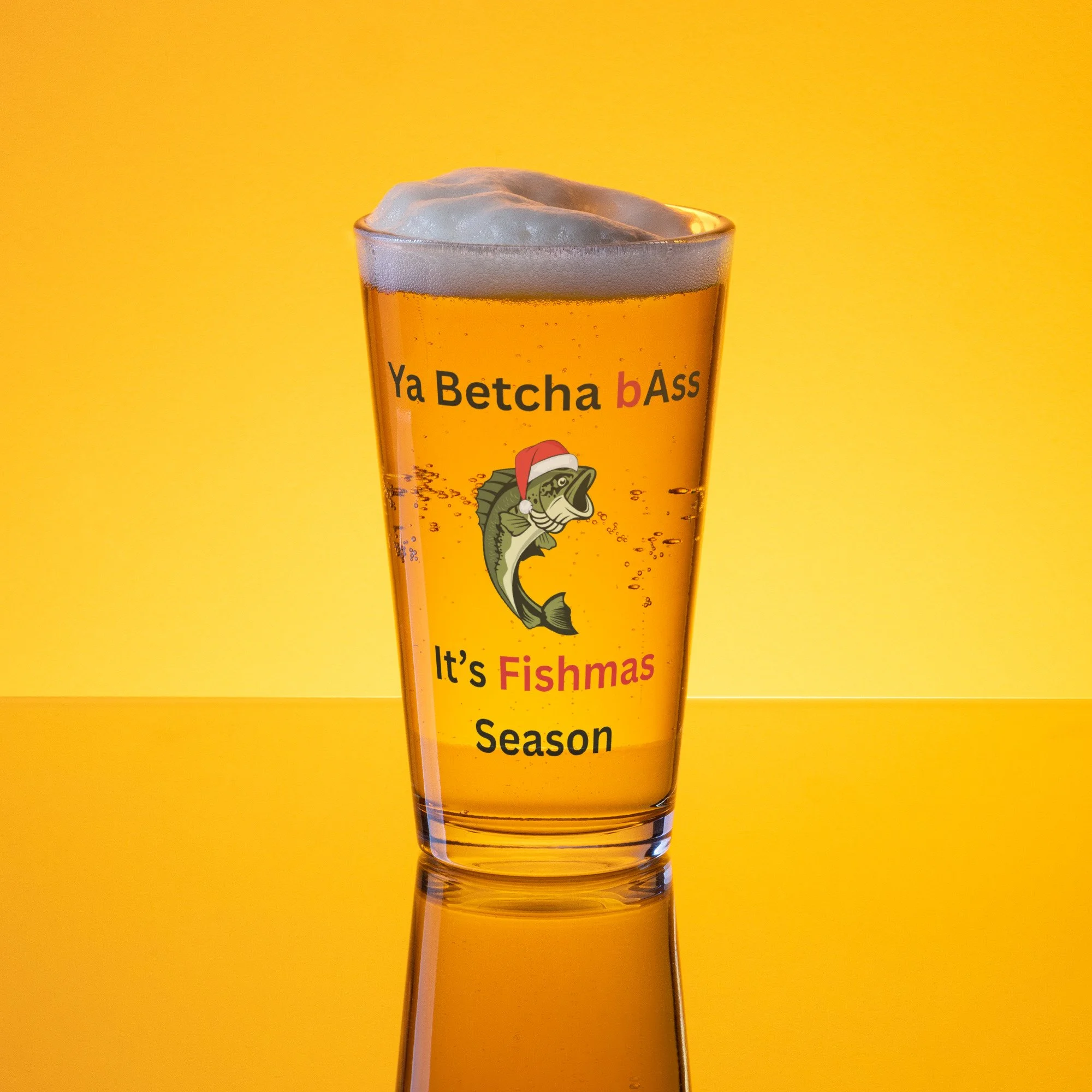 Ya Betcha Bass Fishmas pint glass