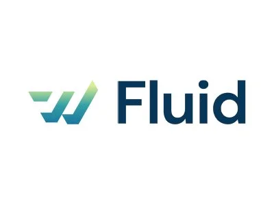 Fluid logo with stylized green and blue graphic and the word 'Fluid' in navy blue text.