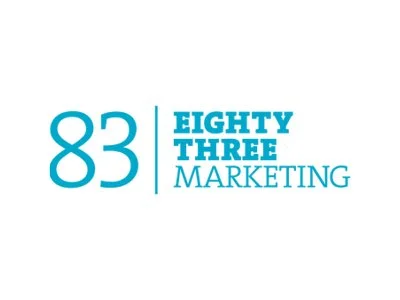 Logo for Eighty Three Marketing with the number 83 in large blue font followed by the words "Eighty Three Marketing" in smaller blue font.