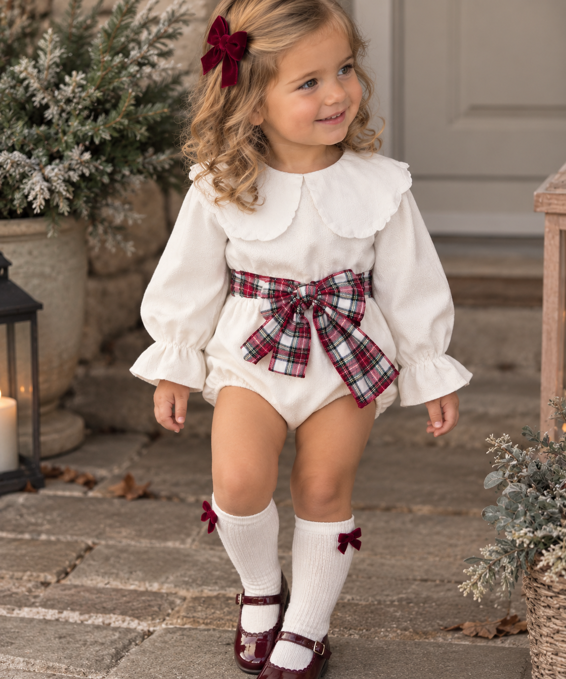 Phi - White Tartan Bow Romper