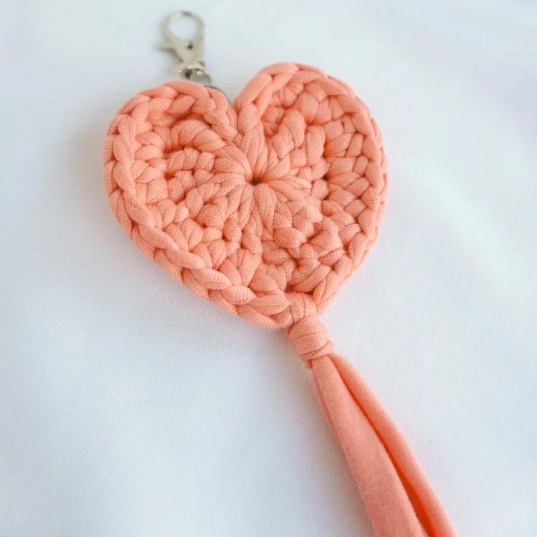 Blush Linen - Crochet Heart Keychain & Bag Charm