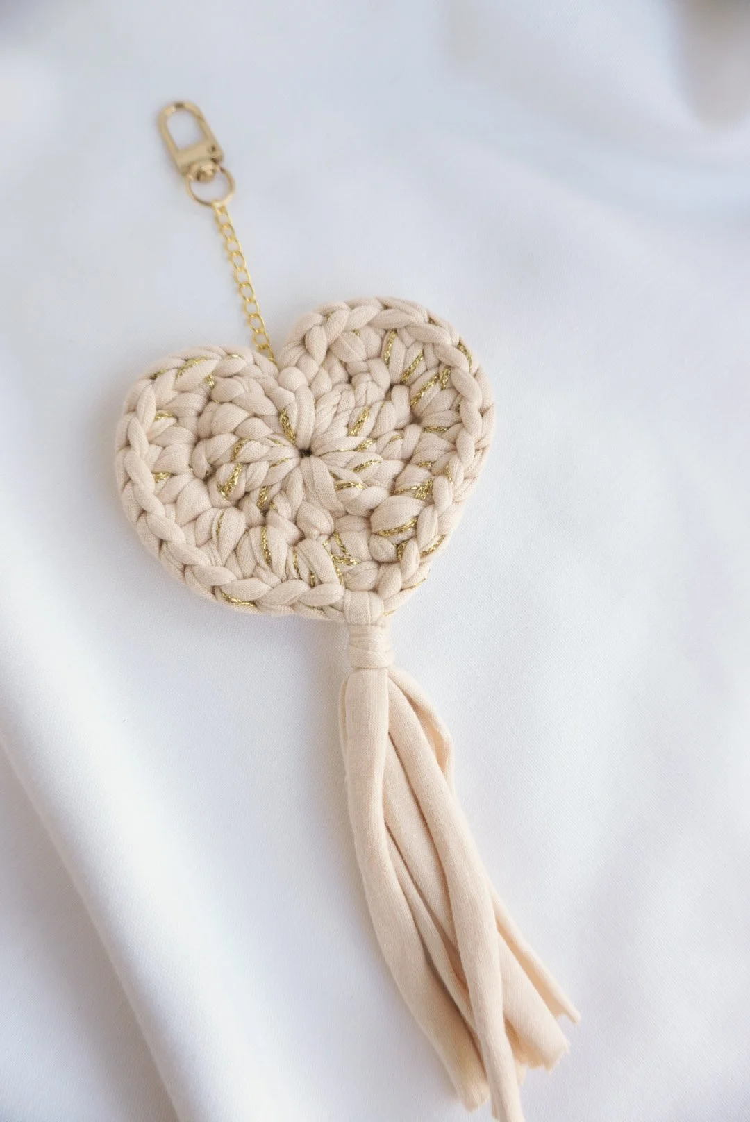 Ivory Rain - Crochet Heart Keychain & Bag Charm