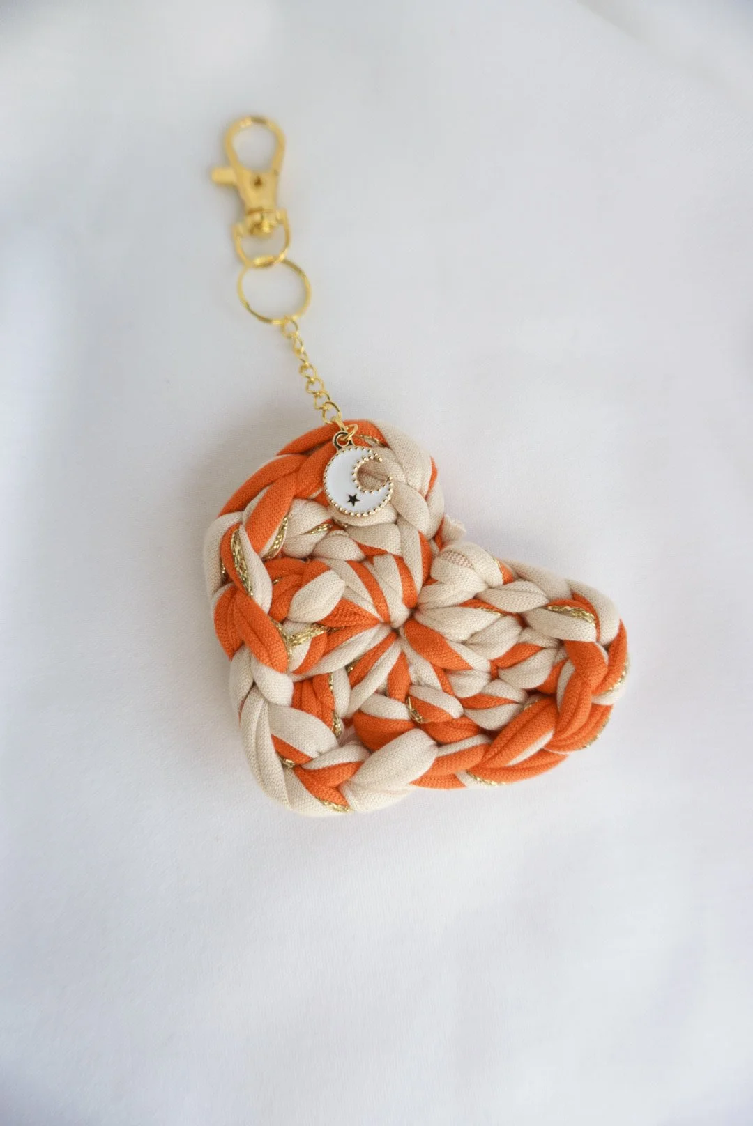 Honeygold Moon - Crochet Heart Keychain & Bag Charm