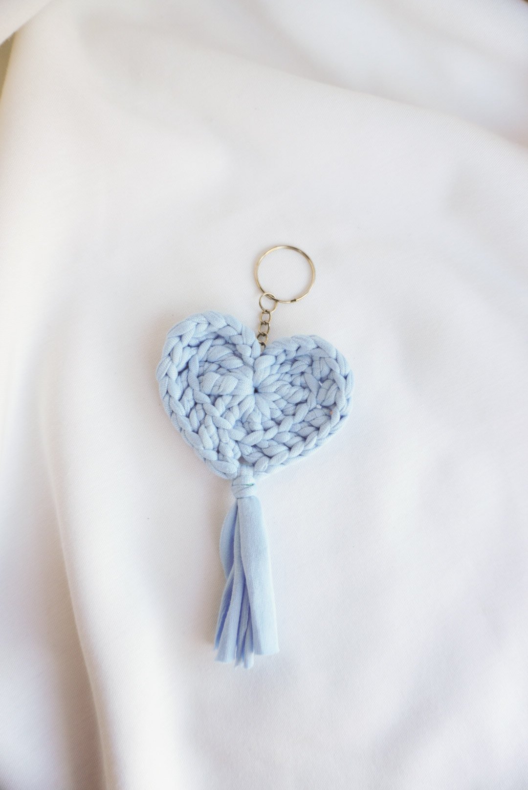 Sky Blue - Crochet Heart Keychain & Bag Charm