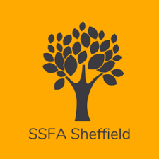 Black tree logo with the text 'SSFA Sheffield' on an orange background.