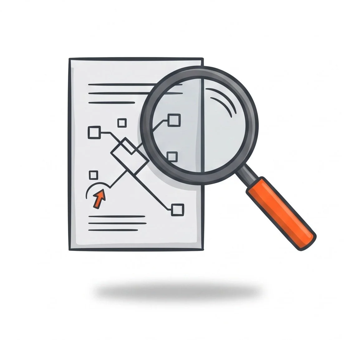 A magnifying glass representing "Assess"
