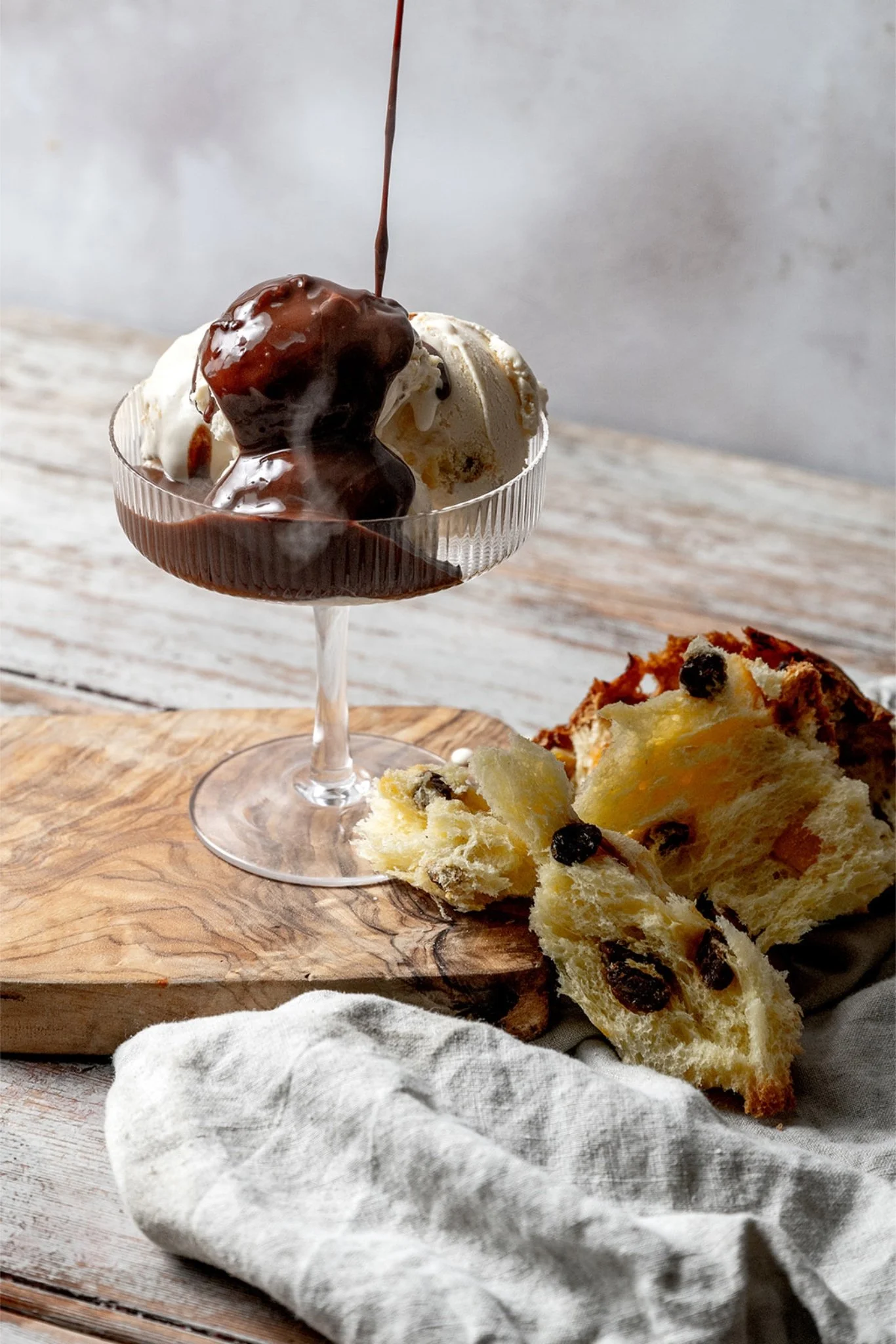 Panettone Ice Cream with Hot Chocolate Sauce