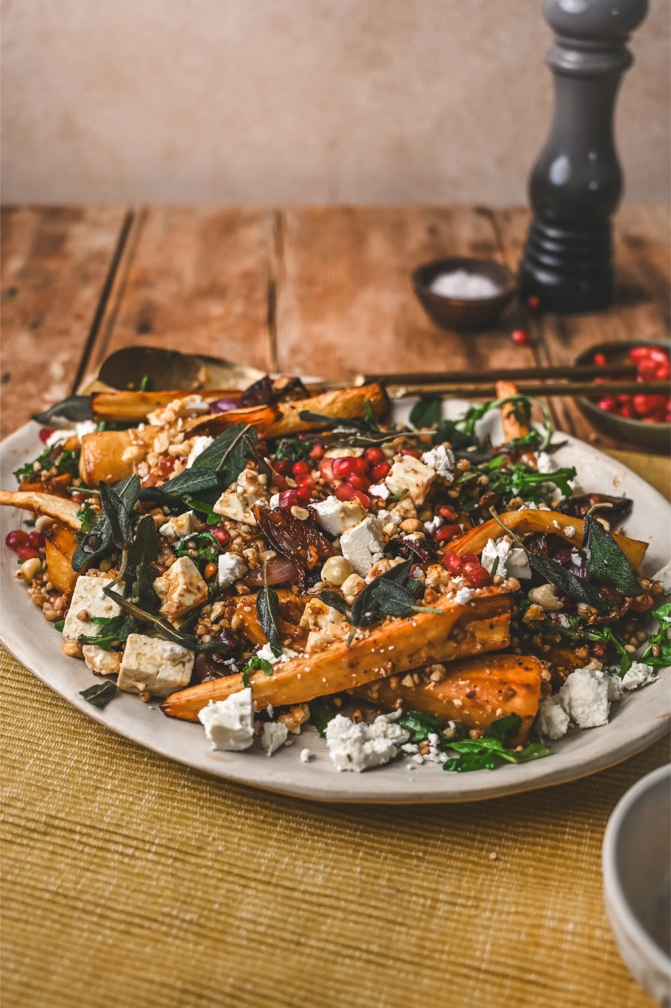 Parsnip, Feta and Buckwheat Salad with Warm Pomegranate Dressing