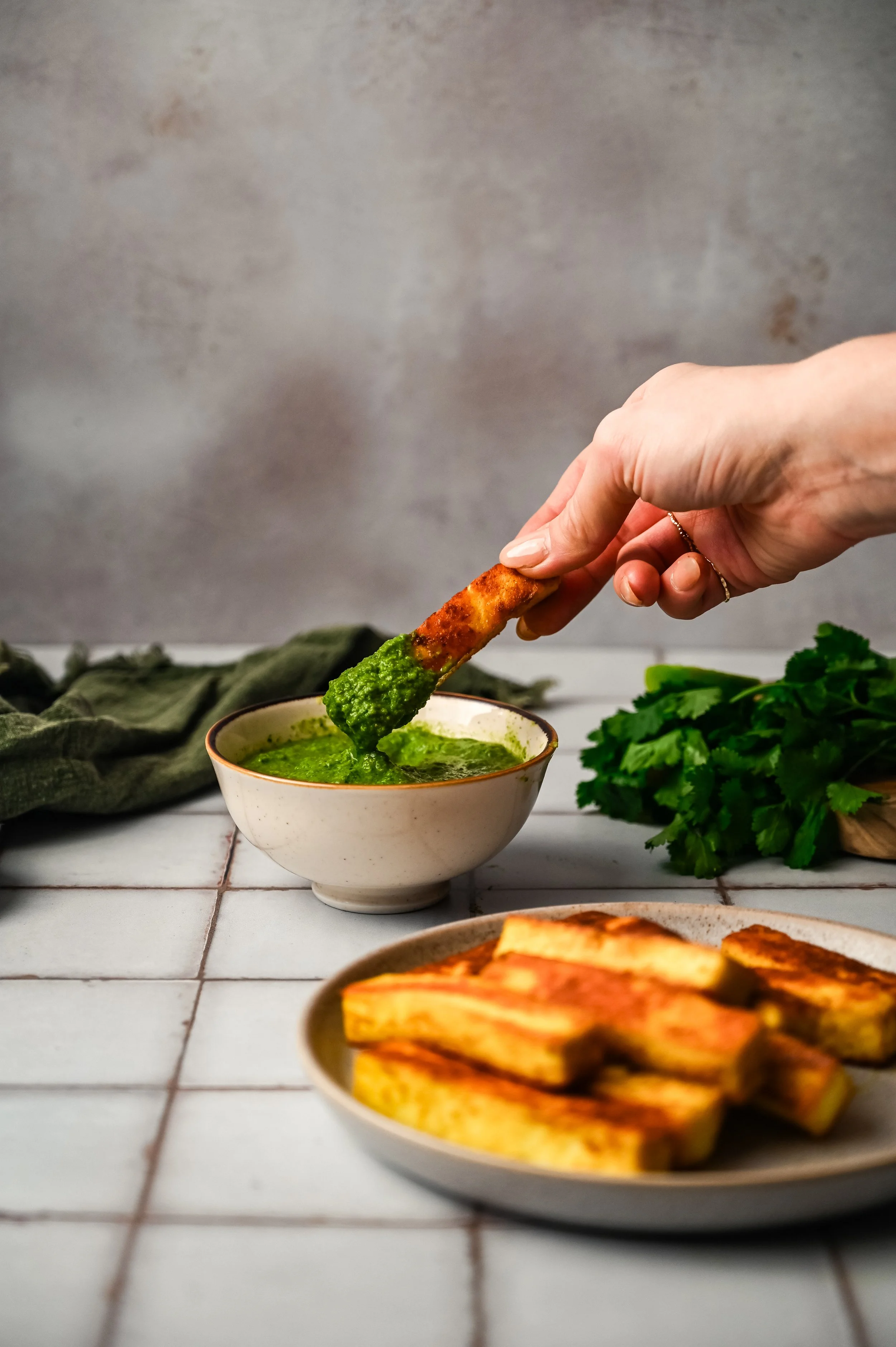 Paneer Fries with Coriander Lime Pickle Chutney