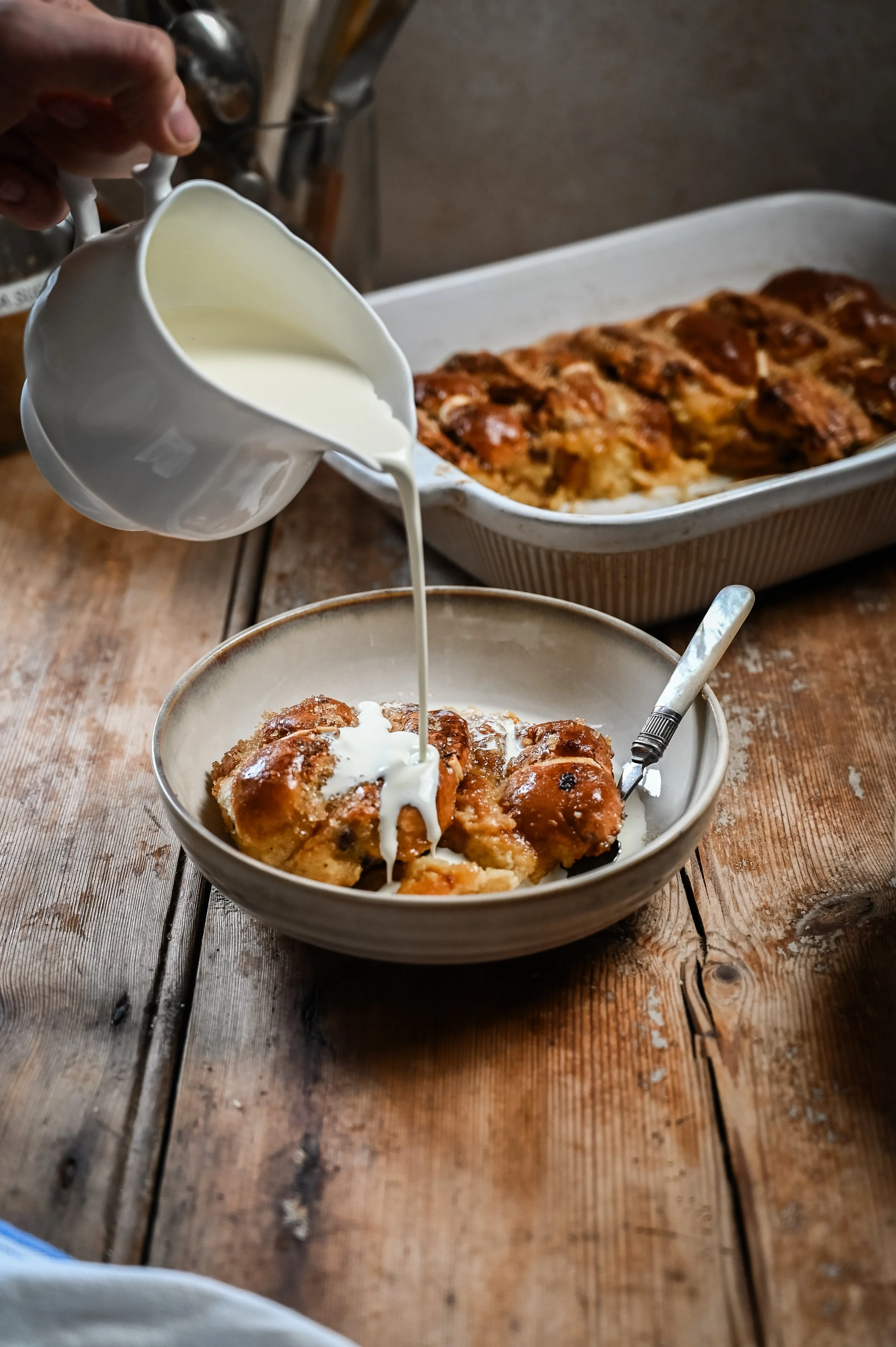 Cardamom and Saffron Hot Cross Bun Bread and Butter Pudding
