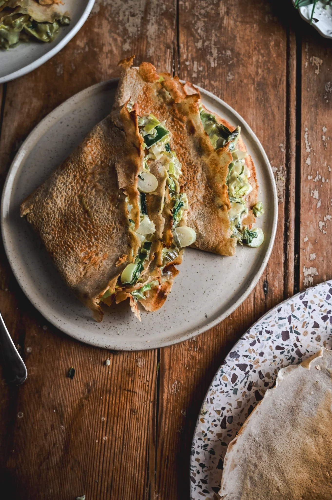 Buckwheat Crêpes with Leeks, Tarragon and Stilton