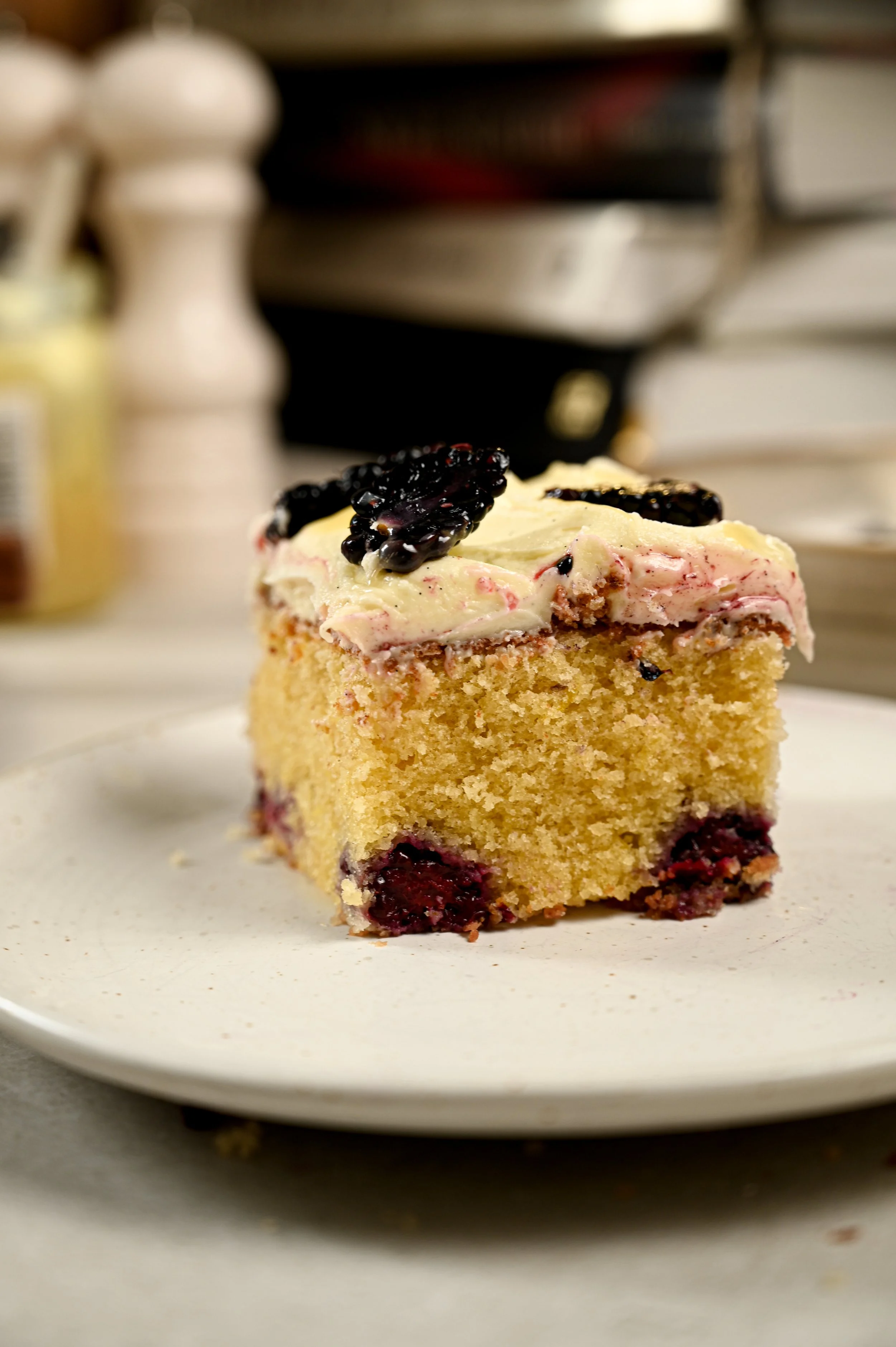 Blackberry &amp; Almond Traybake with Lemon Curd Buttercream