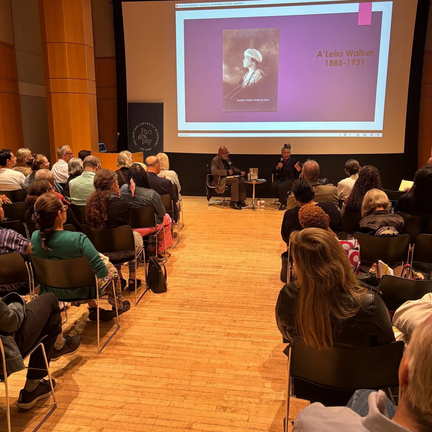 A'Lelia Bundles talks to Eric K Washington about A'Lelia Walker on Sept 9, the first event of the season at the Leon Levy Center for Biography, the Graduate Center, CUNY