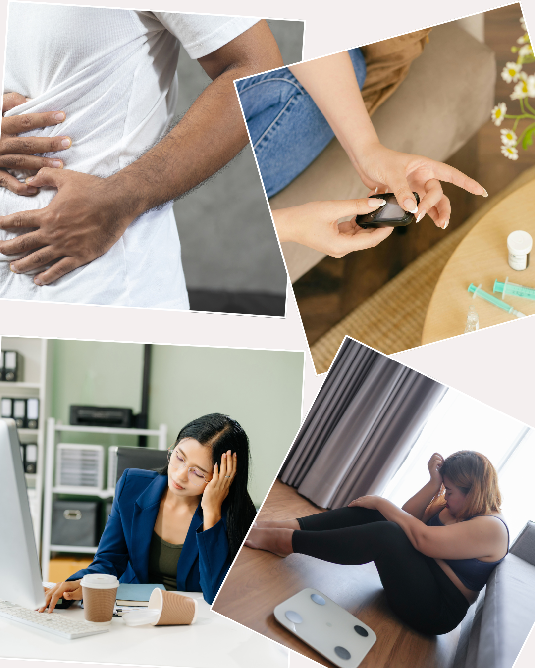 digestive disorders, weight loss, blood sugar management, hormonal balance, improved sleep, reduced stress.