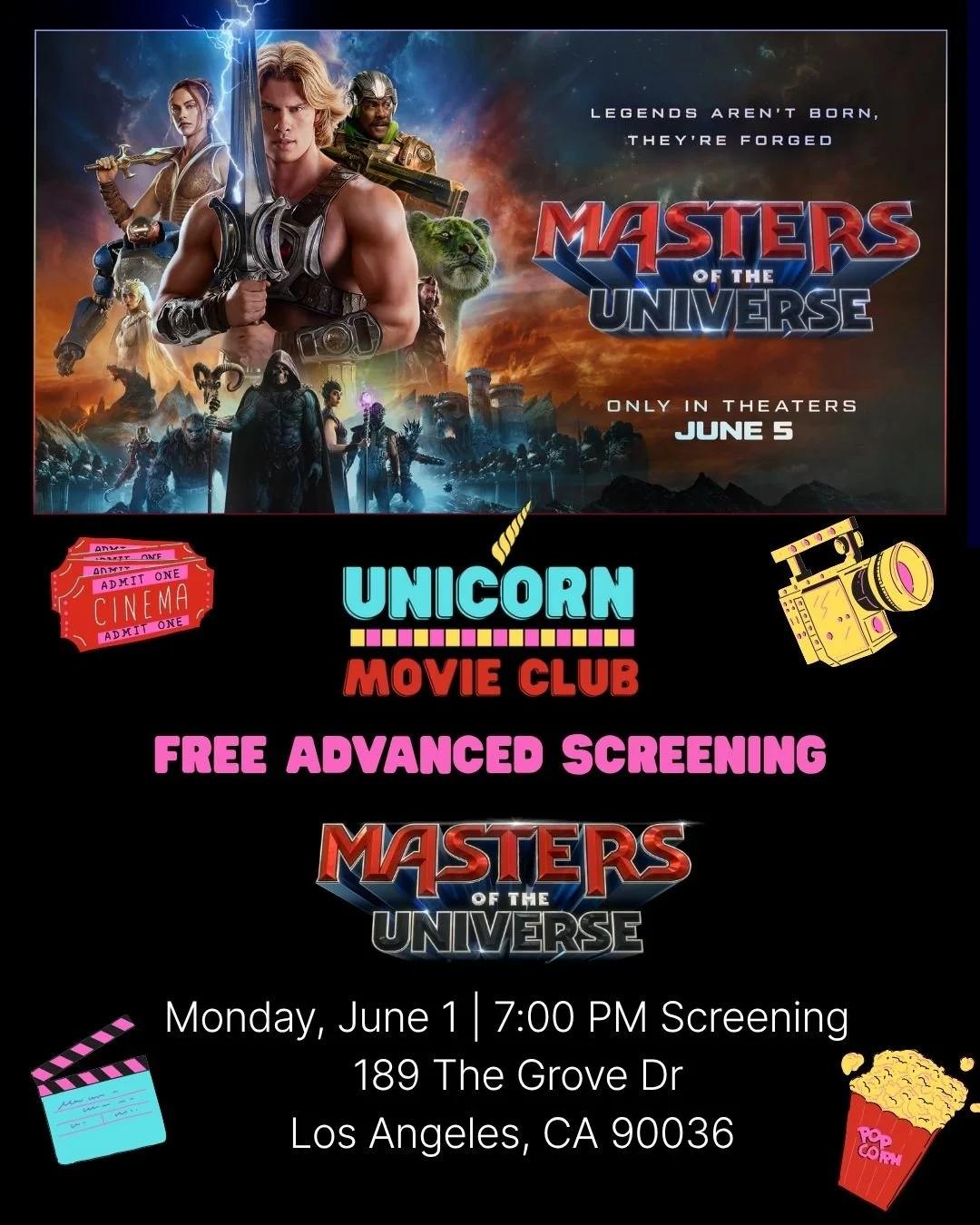 By the power of Grayskull&hellip; Unicorn Movie Club has the power! ⚔️🏰

Unicorn Movie Club (501c3 non profit) invites you to an exclusive, FREE advance screening of Amazon MGM Studios&rsquo; Masters of the Universe! Get ready to journey back to Ete