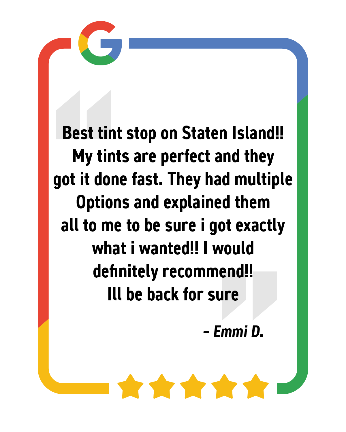 Customer recommends NRS Tint South for fast work, clear explanations and a perfect tint job.