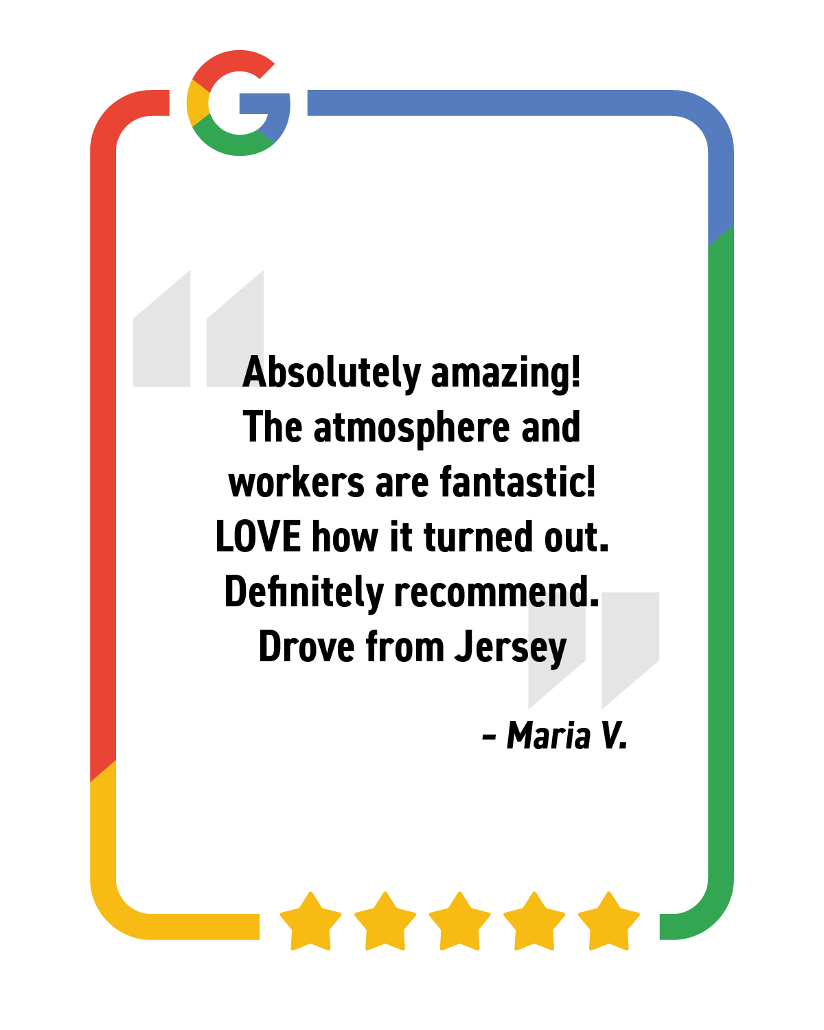 review praising the atmosphere and workers from NRS Tint South. Customer drove from New Jersey to come here