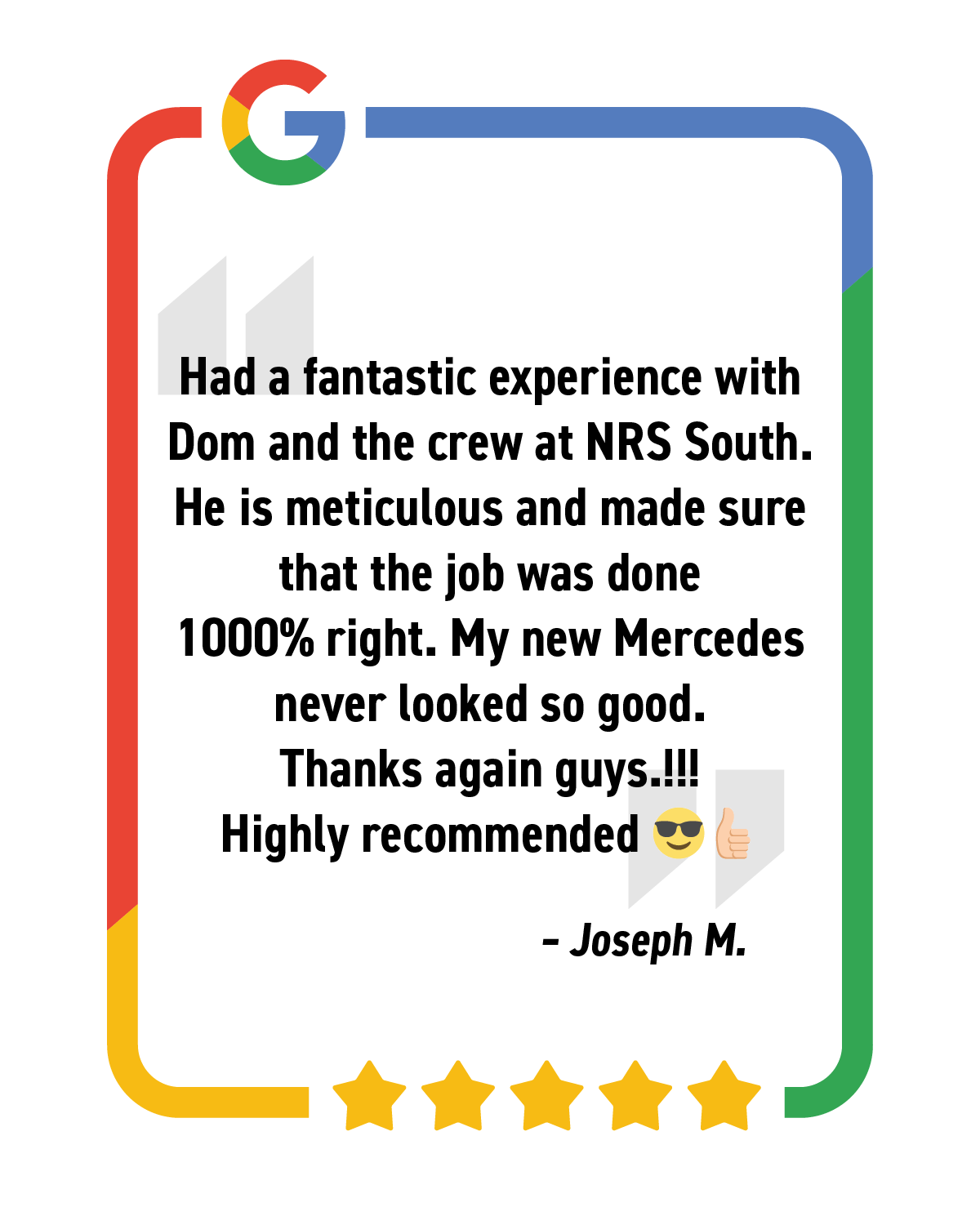 Customer notes that the tint shop owner is meticulous and did a fantastic job tinting their new Mercedes.