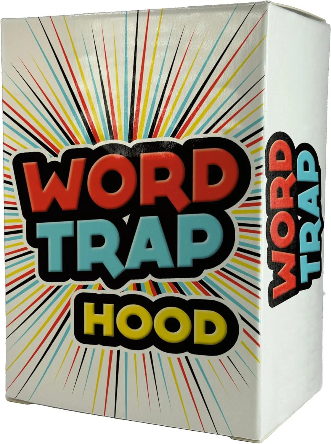 The box features a colorful design with radiating lines and the words 'Word Trap' and 'Hood' in bold, vibrant letters.