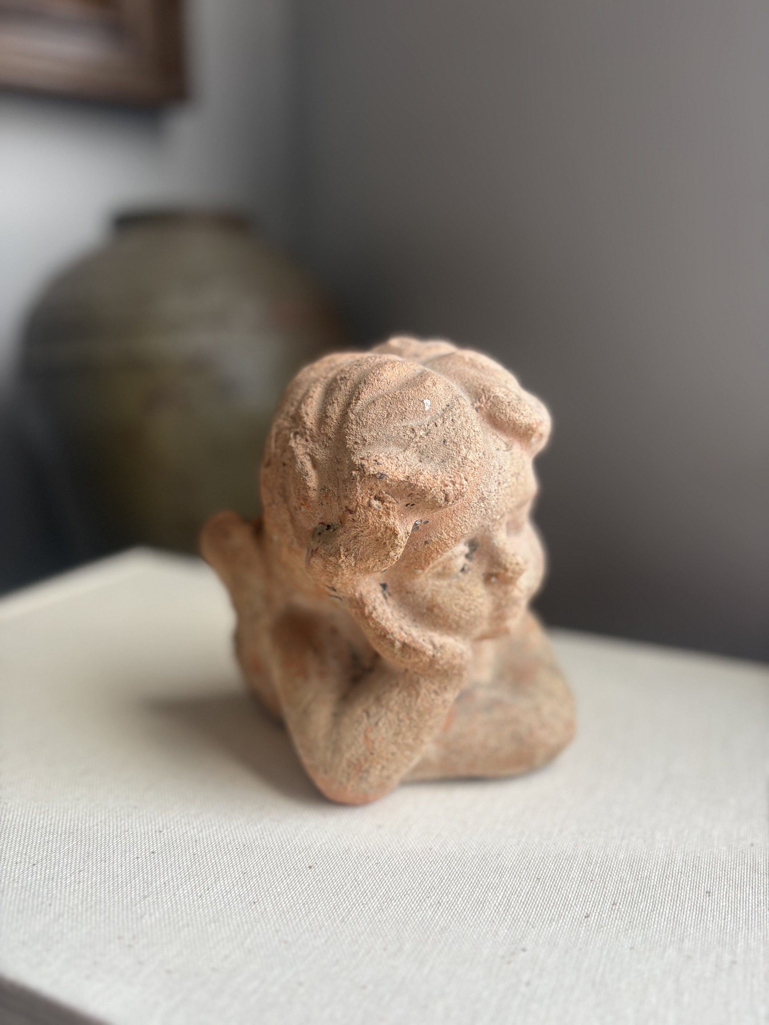 Classical Serenity: Vintage Terracotta Cherub Garden Bust
