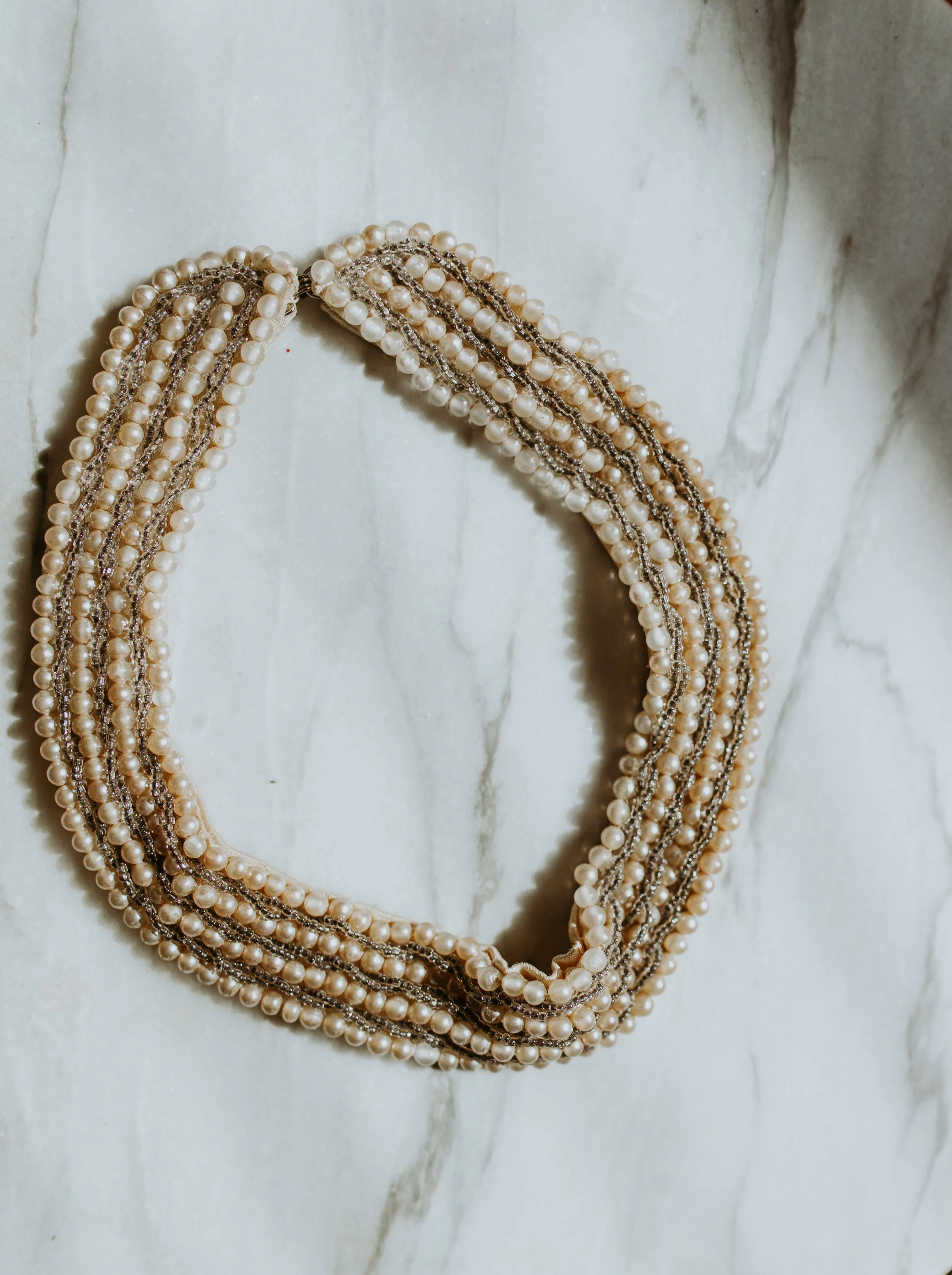 Antique 1950s Multi-Strand Faux Pearl and Seed Bead Collar Necklace