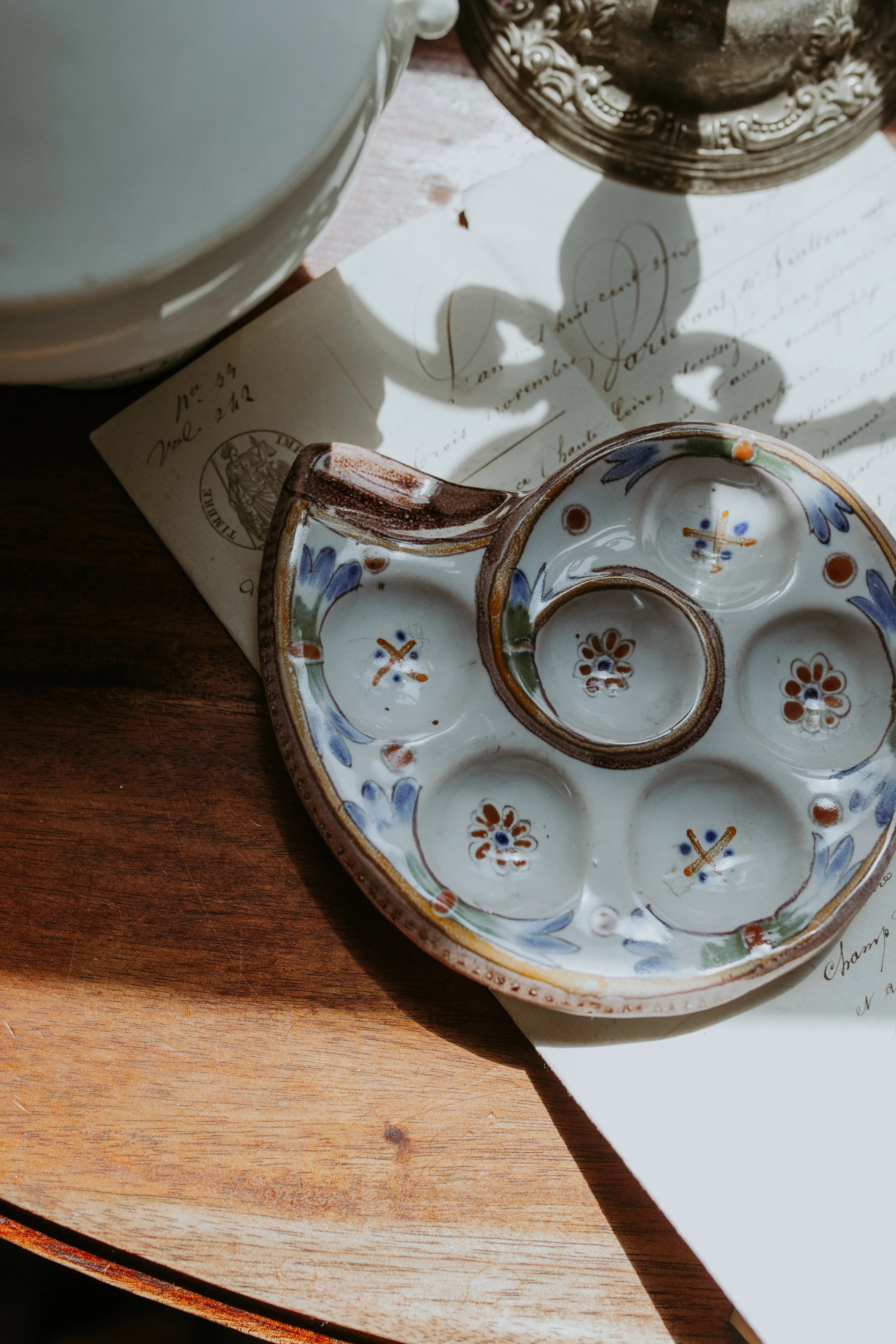 Antique Henriot Quimper Faience Escargot Server