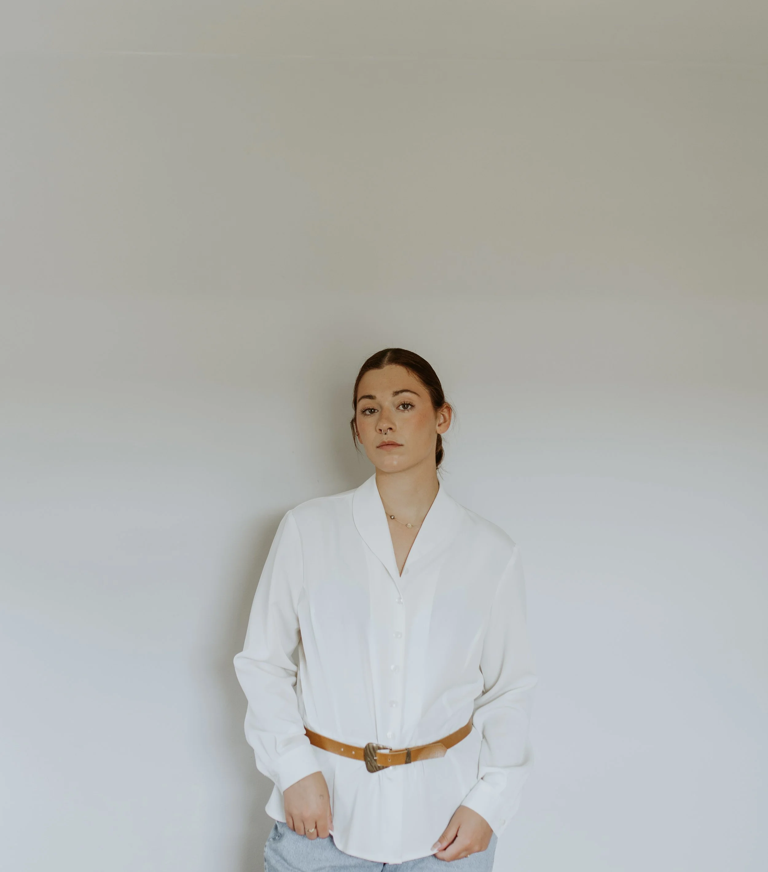 Vintage White Shawl-Collar Peplum Blouse (Size XXL)