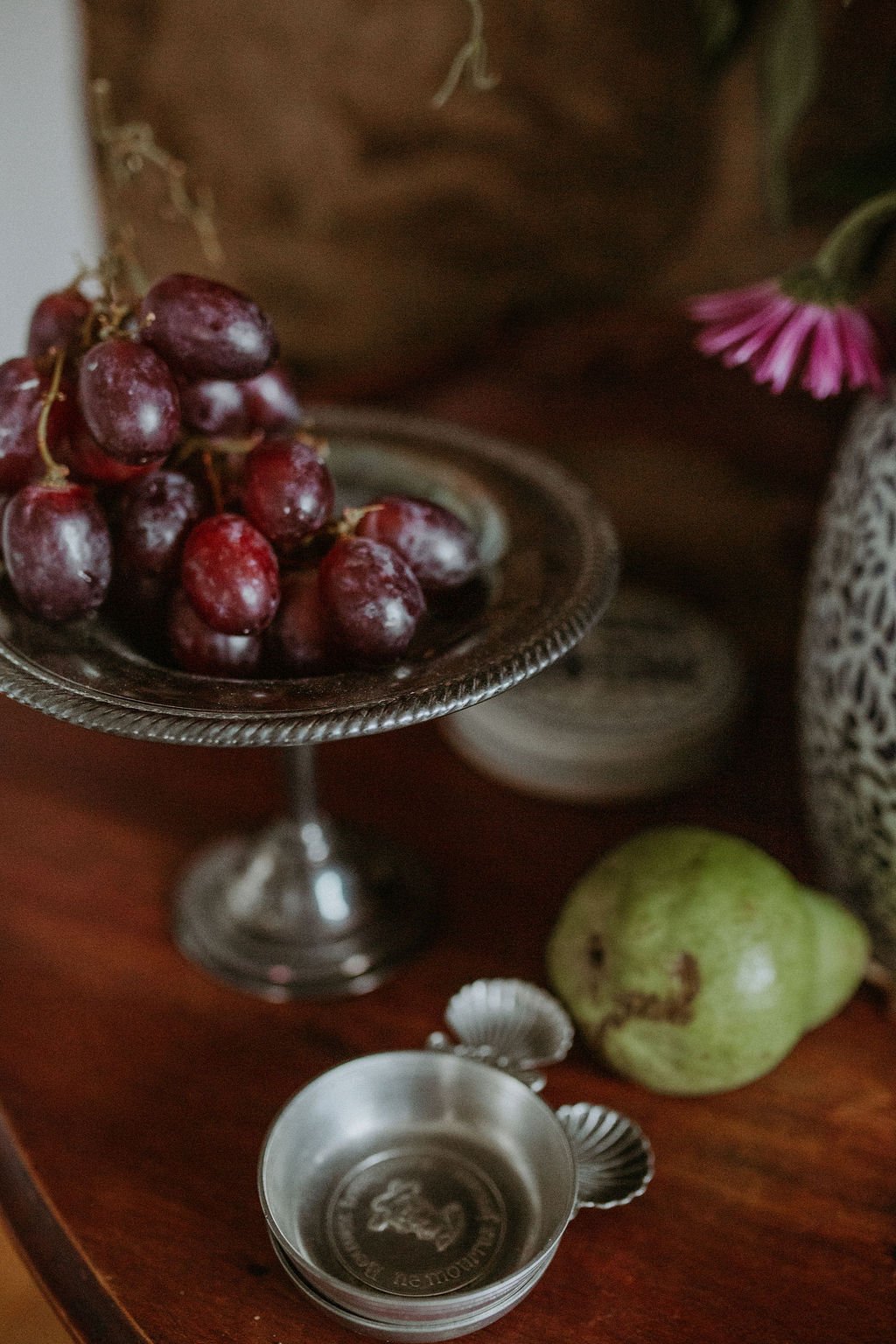 Timeless Grace: Vintage Silver-Tone Beaded Compote Dish