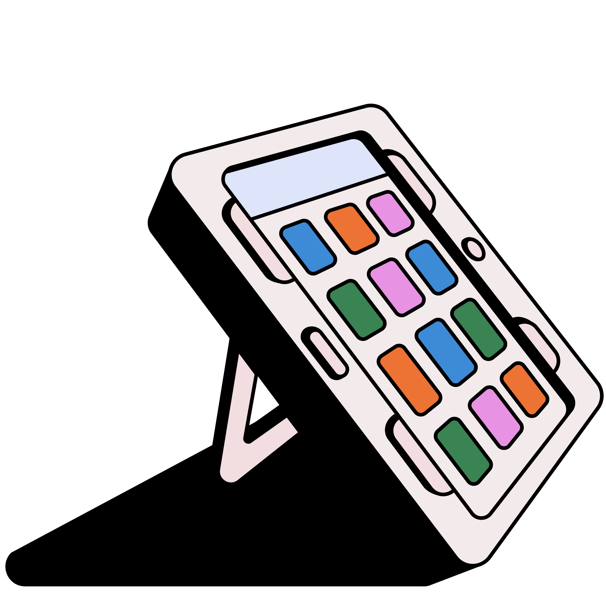 Augmentative and Alternative Communication device. Profile view. The device is propped up on a kickstand.