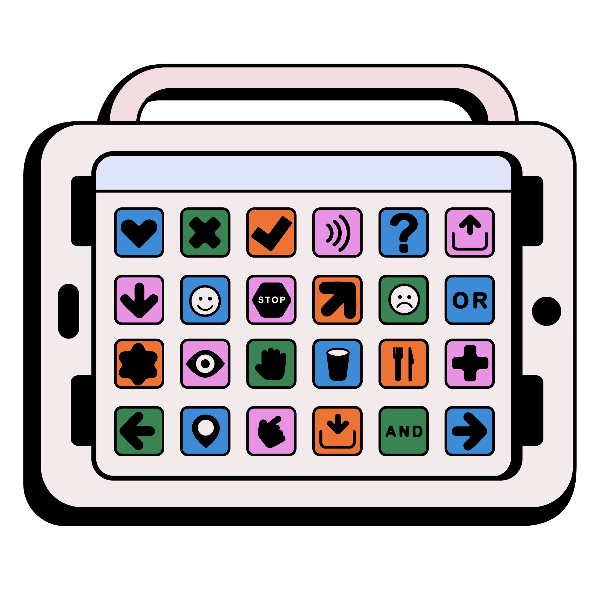 Augmentative and Alternative Communication Device with symbols. Used for those with inconsistent, unreliable, or intermittent speech.