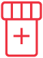 Red icon of a box with a plus sign on it, likely representing a medical or health-related package.
