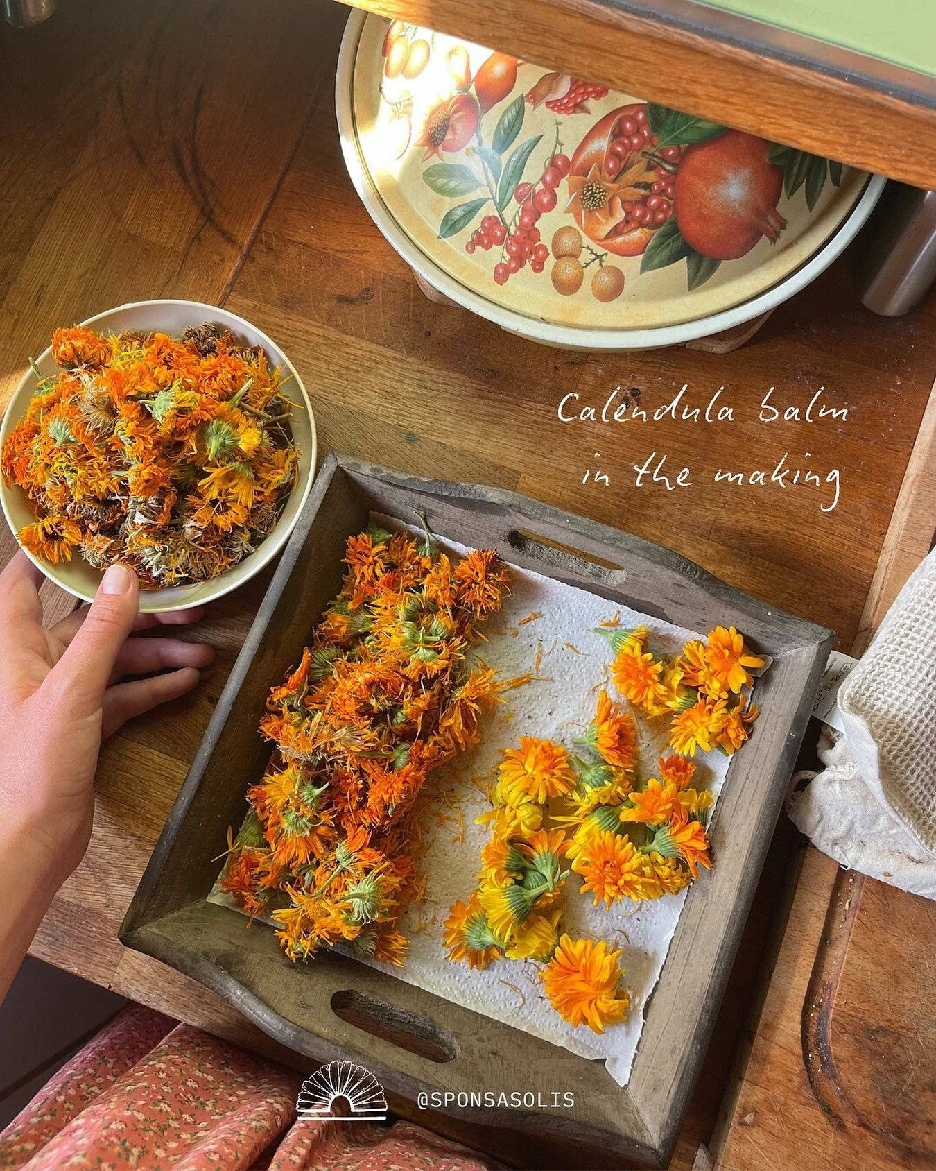 A whole lot of homegrown Calendula flowers are currently drying for the next batch of healing balms! 🌼

I feel blessed that the feedback has been great so far&mdash; it makes it all the more worthwhile 🥰

Something I love doing is making clean, org