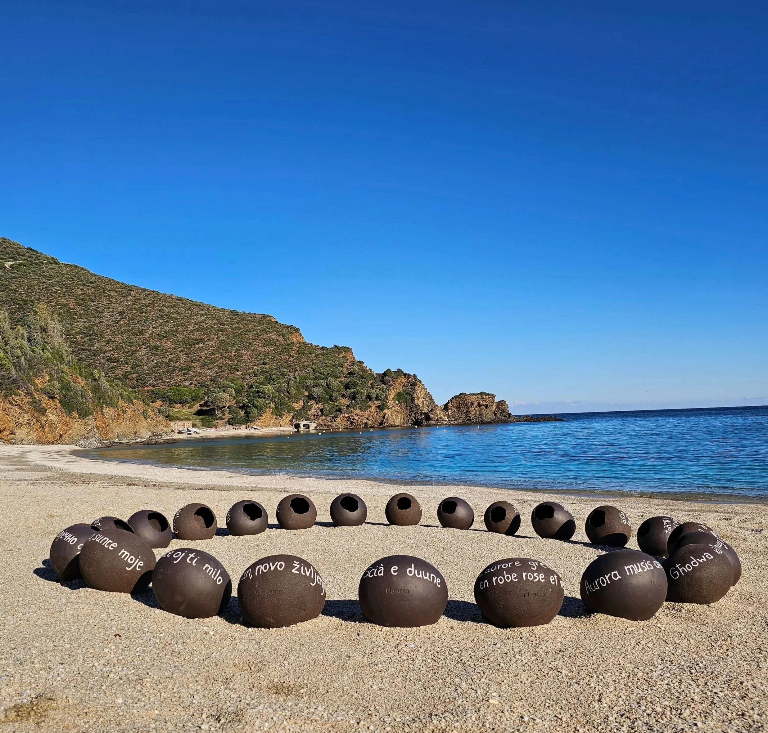 Circular ceramic installation inspired by Mediterranean nations and collective memory