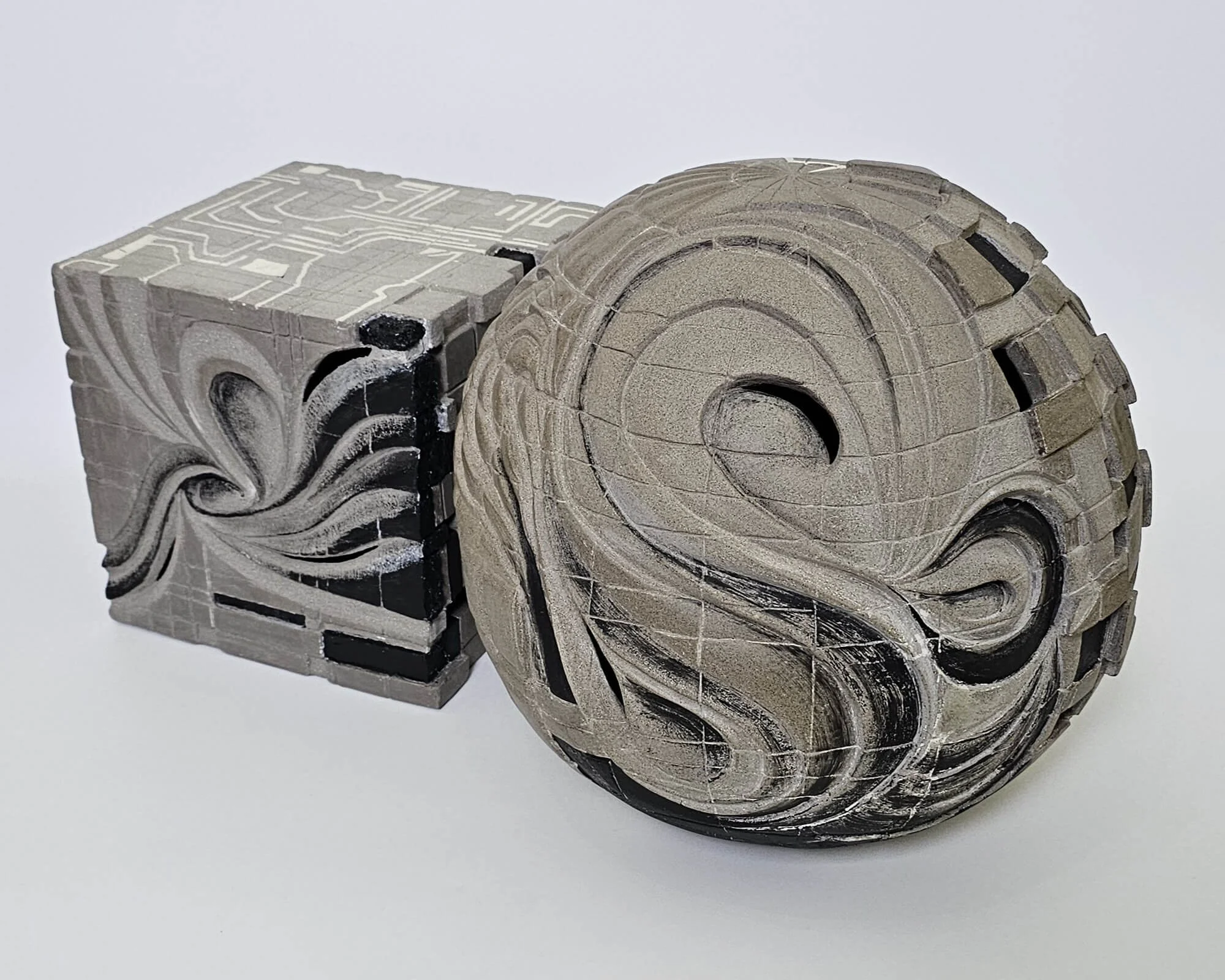 Contemporary ceramic sculpture titled Who Owns Creativity? exploring authorship, creation, and interpretation through handcrafted clay forms.