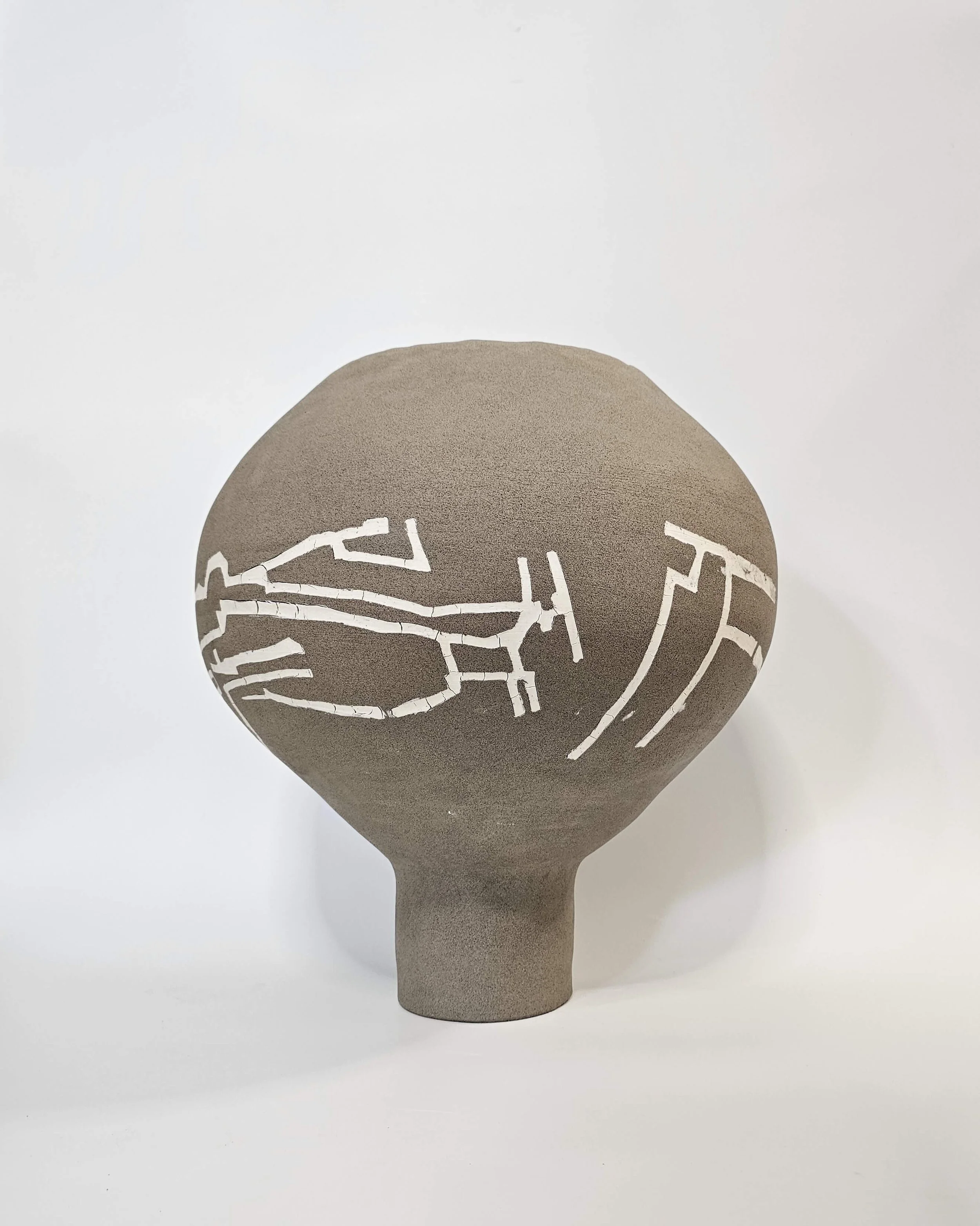 Hand-built stoneware vessel with porcelain inlay inspired by the pathways of Philopappou Hill