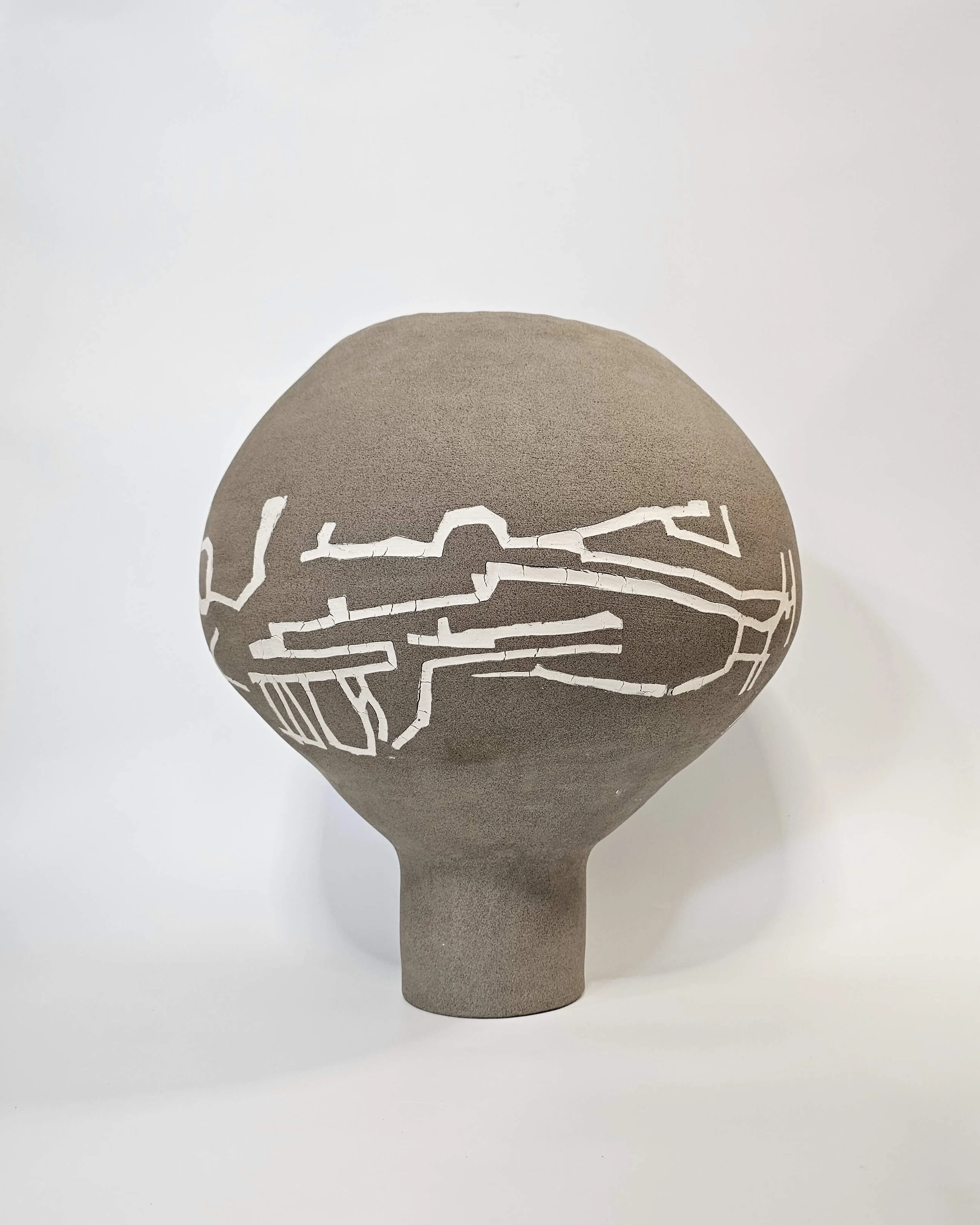 Hand-built stoneware vessel with porcelain inlay inspired by the pathways of Philopappou Hill