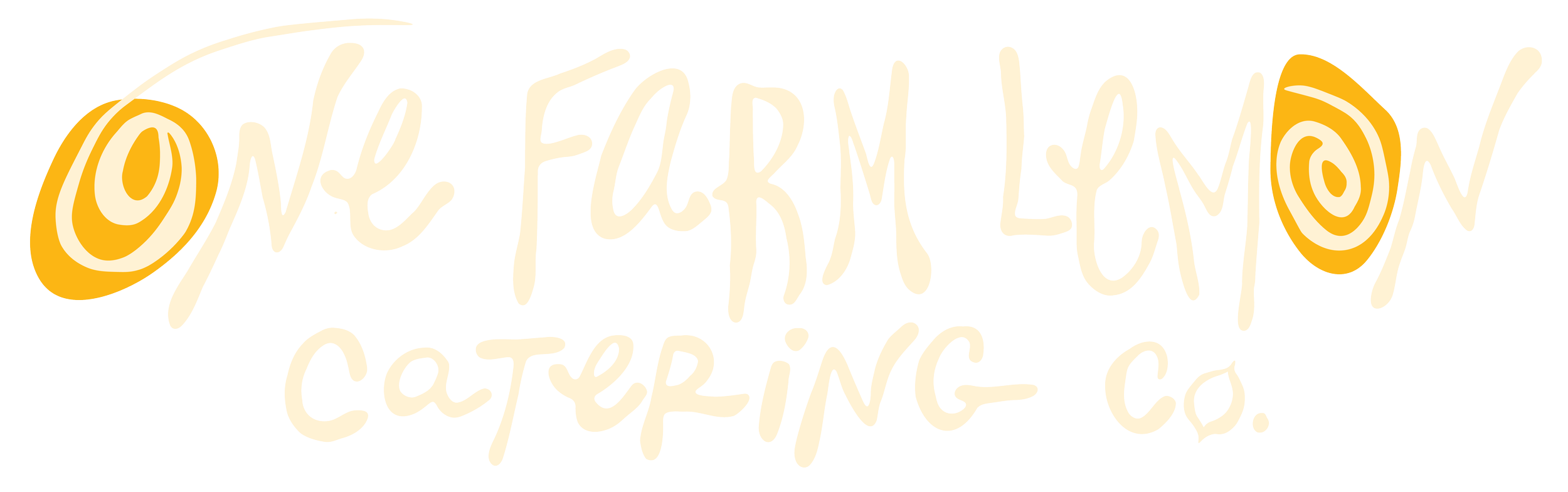 Logo of One Farm Lemon Catering Co. with stylized cursive text and lemon slices as decorative elements.