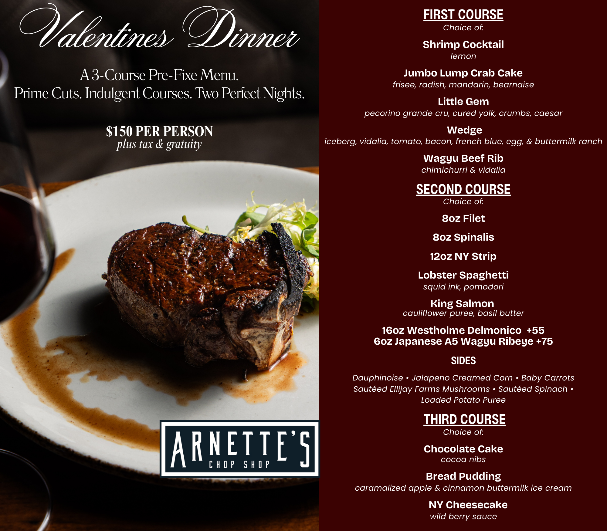 Valentine’s Prix Fixe Dinner at Arnette’s Chop Shop