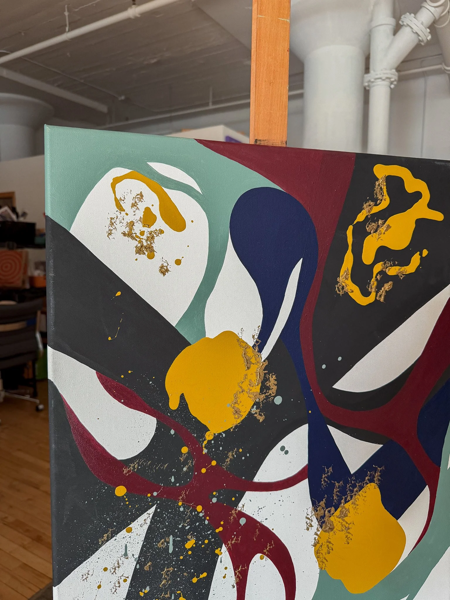 Original abstract painting Another Moment in Grief & Guilt 3 displayed in the artist's studio to demonstrate scale and presence.