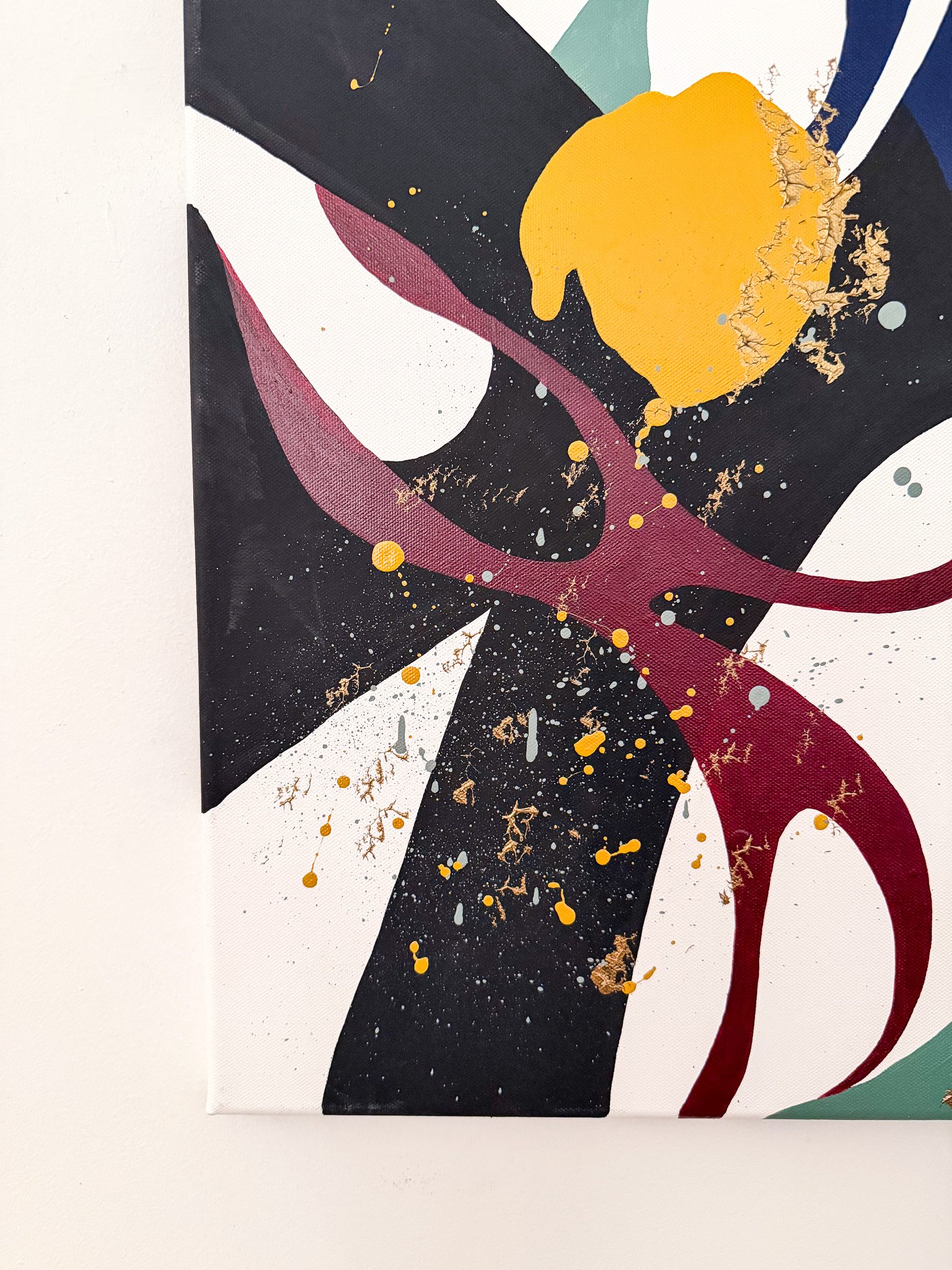 Close-up of layered acrylic textures and expressive brushwork in Another Moment in Grief & Guilt 3.