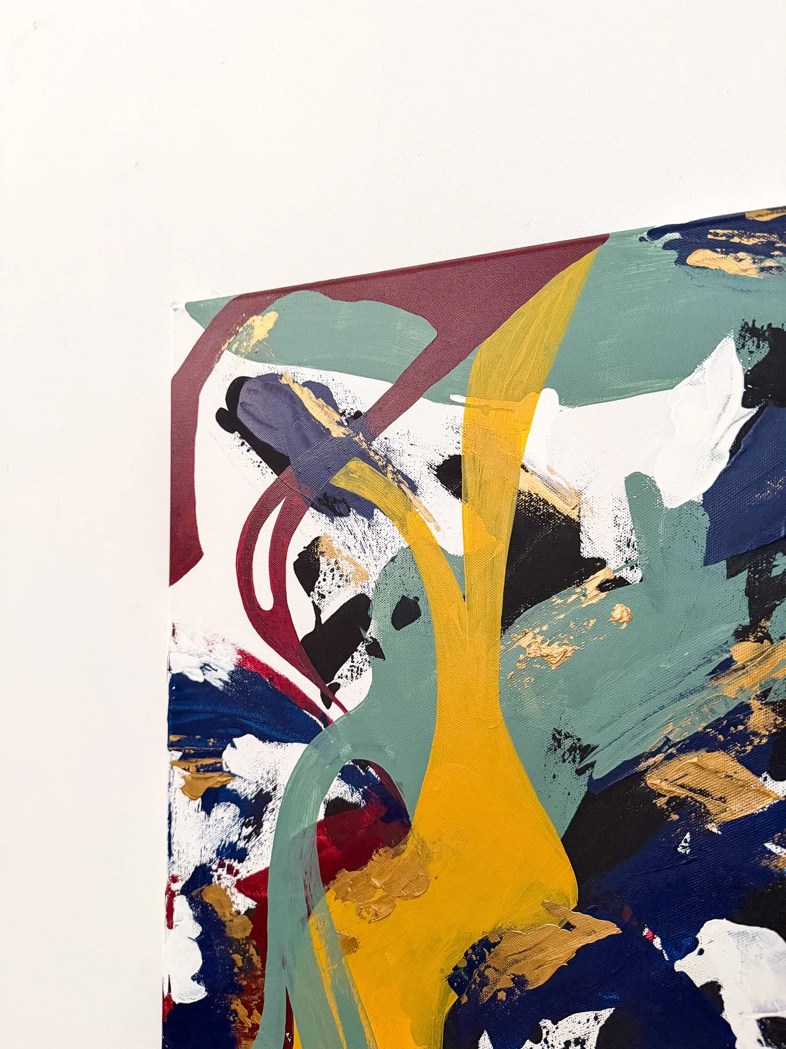 Close-up of layered acrylic textures and expressive brushwork in Another Moment in Grief & Guilt 4 by Nailah Ali.