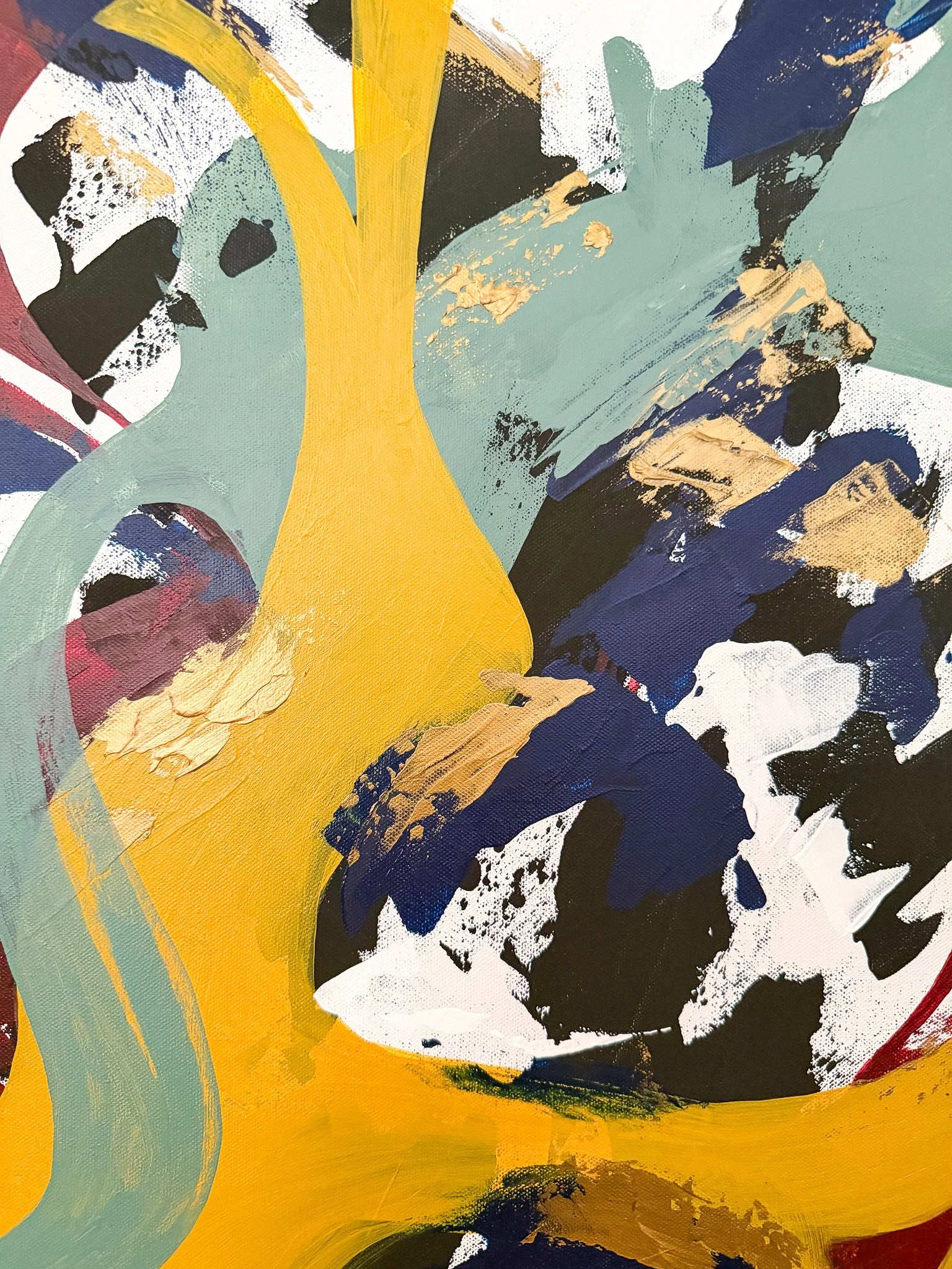 Detail highlighting expressive color transitions, intuitive abstract forms, and layered acrylic paint in Another Moment in Grief & Guilt 4.