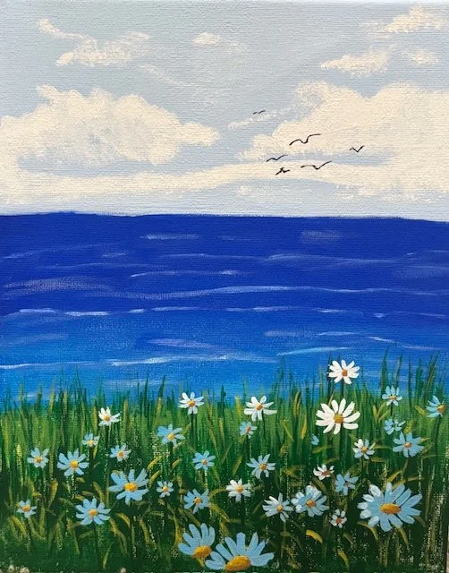 Beach View Landscape with Wildflowers.