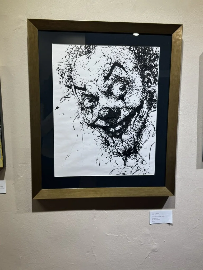 Black and White Ink Drawing of Bozzo the Clown Mixed with the IT Clown