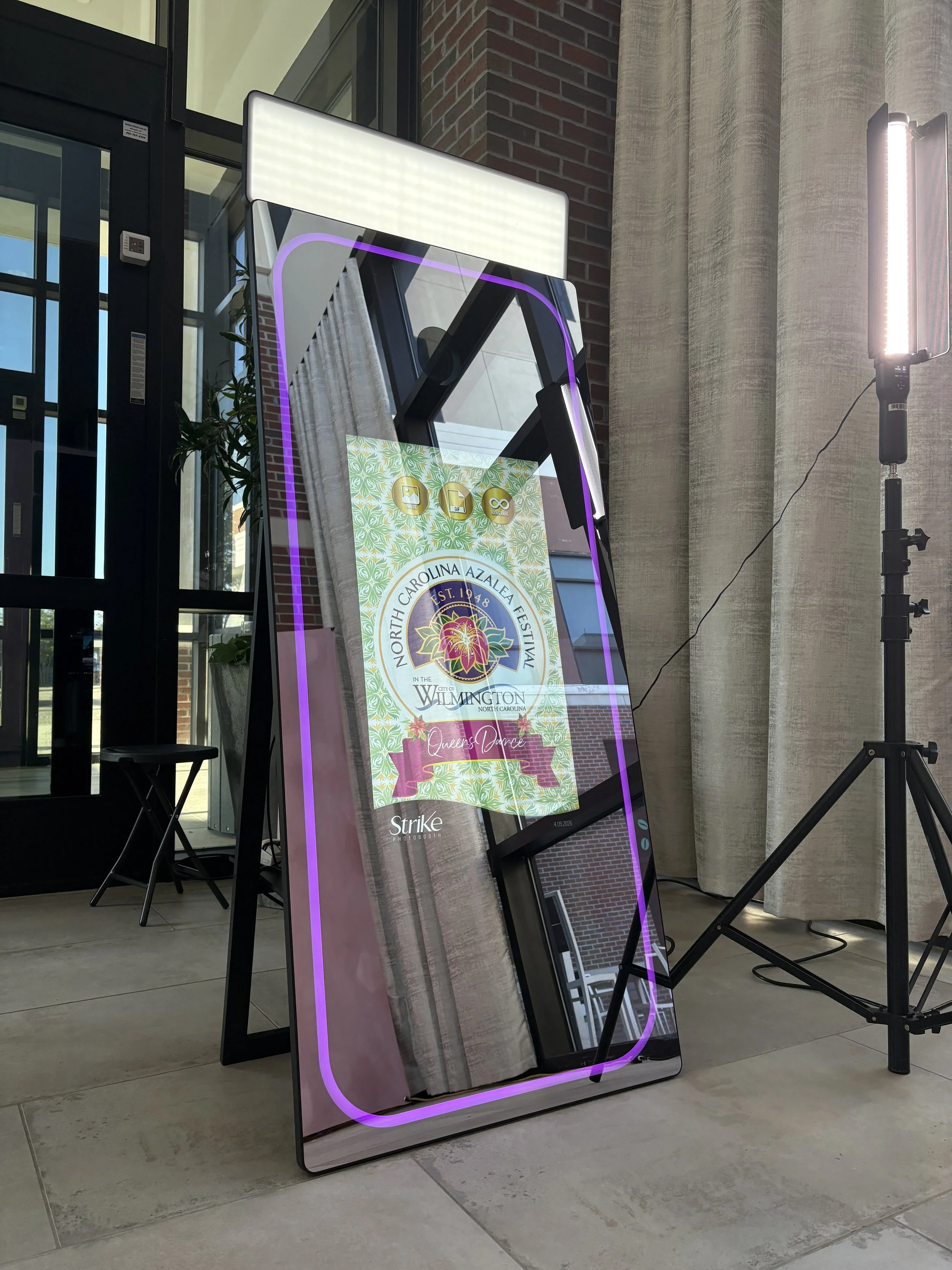 Mirror photobooth with a professional setup at the azalea festival queens dance in wilmington NC
