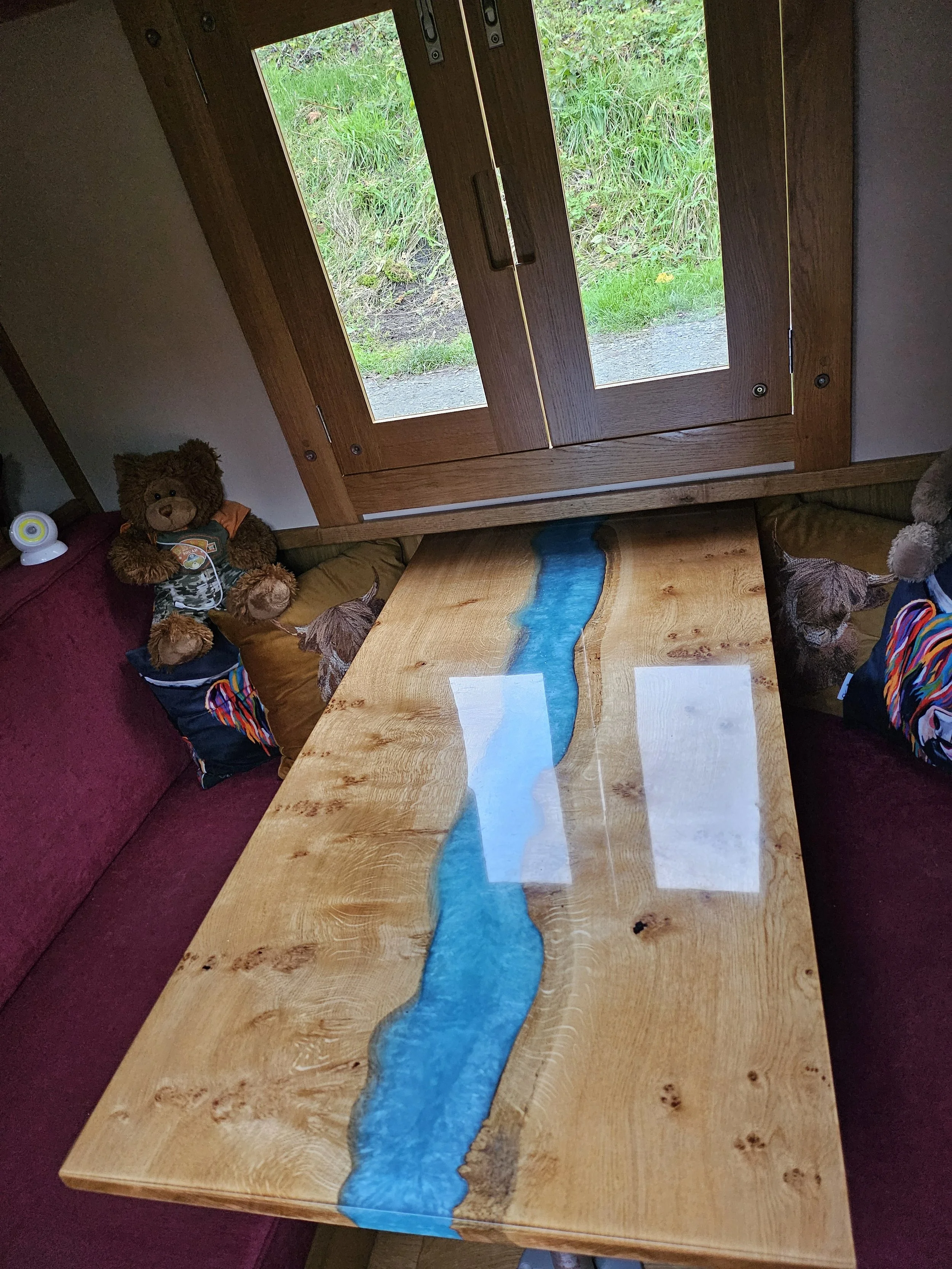 JD narrowboats wooden table