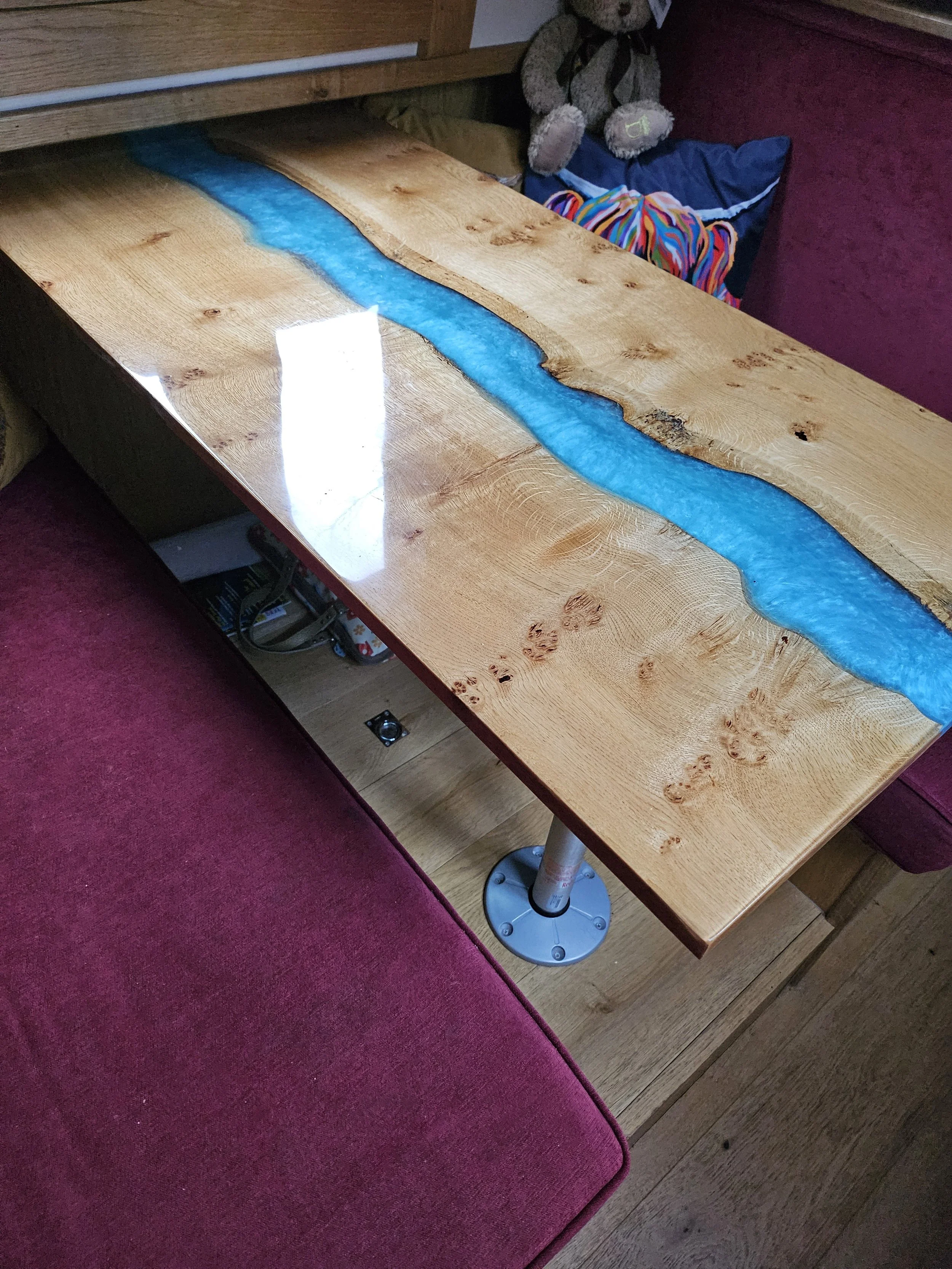 JD narrowboats wooden table