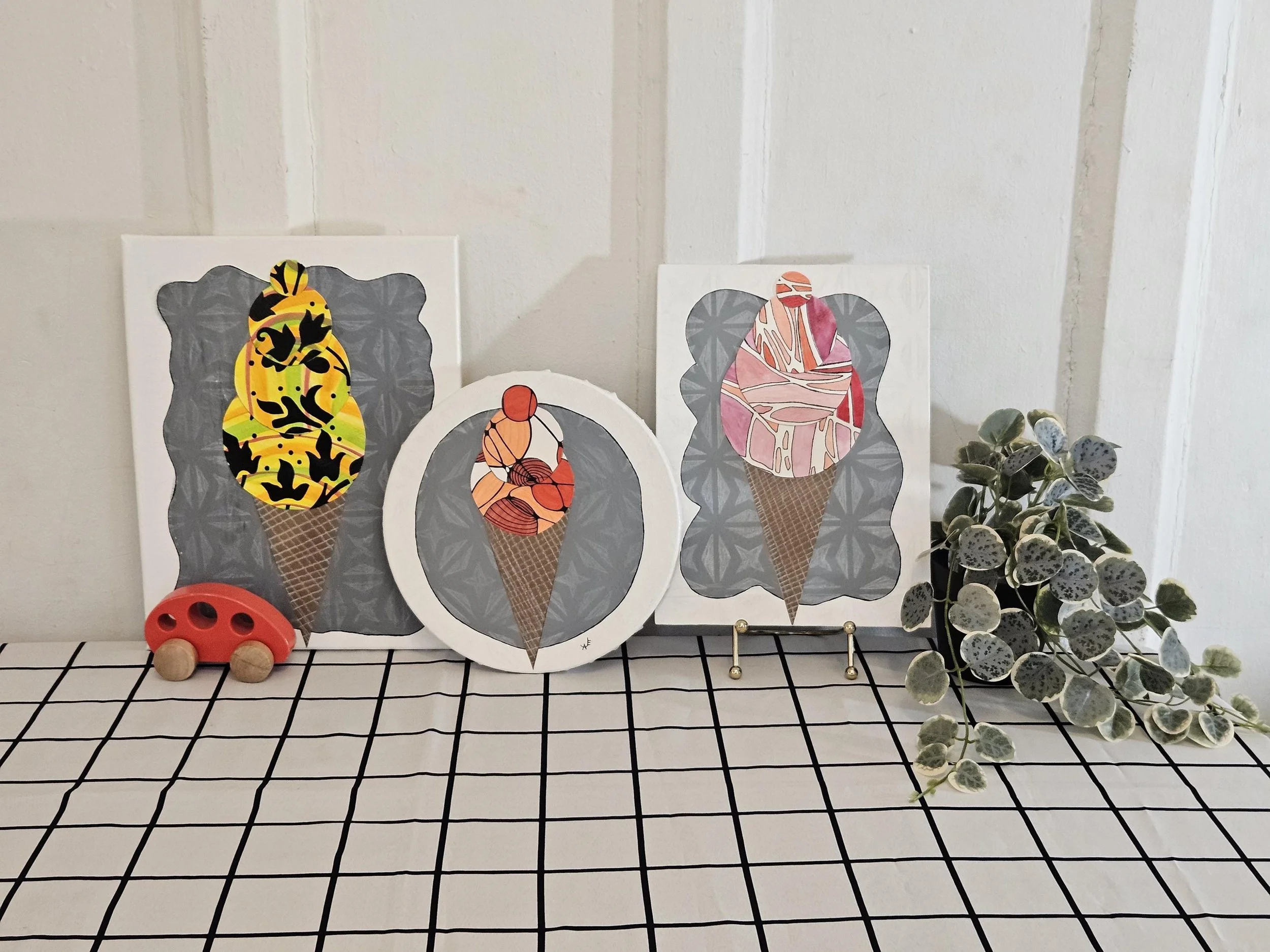 The Cone and Color Club-Three paintings of Ice Cream Art (2 rectangle-11