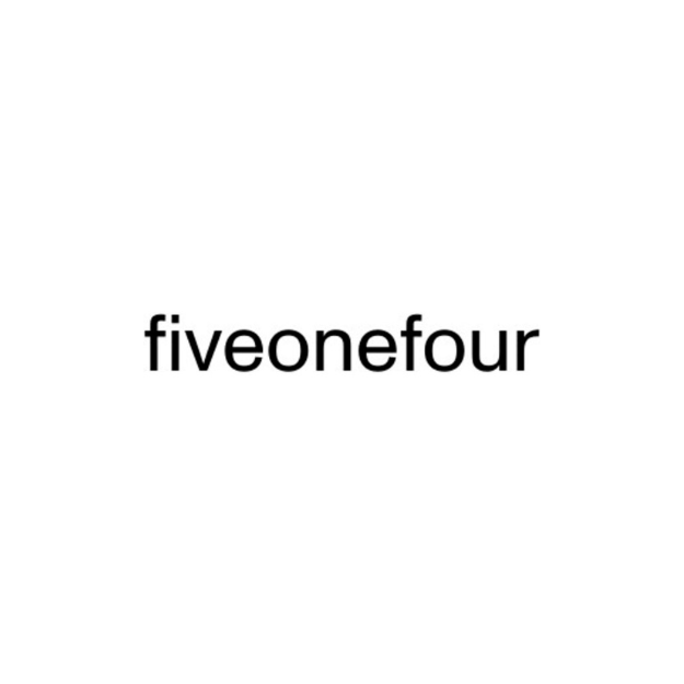 Black background with the text 'fiveonefour' in black font on a white rectangle.
